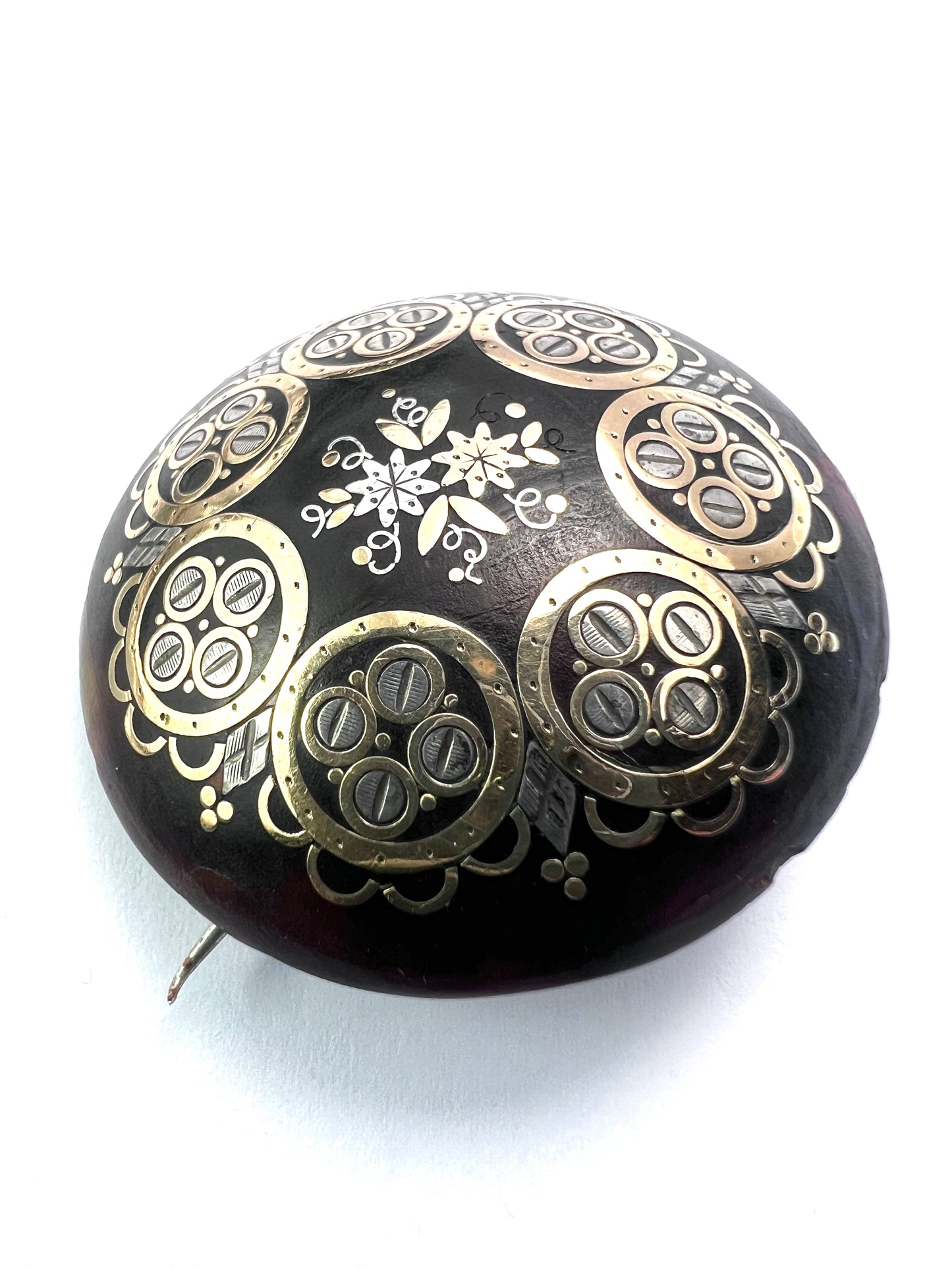 Victorian Gold and Silver Inlay Pique Brooch