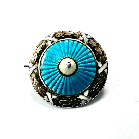 Antique Turquoise Enamelled Silver Brooch • Marius Hammer