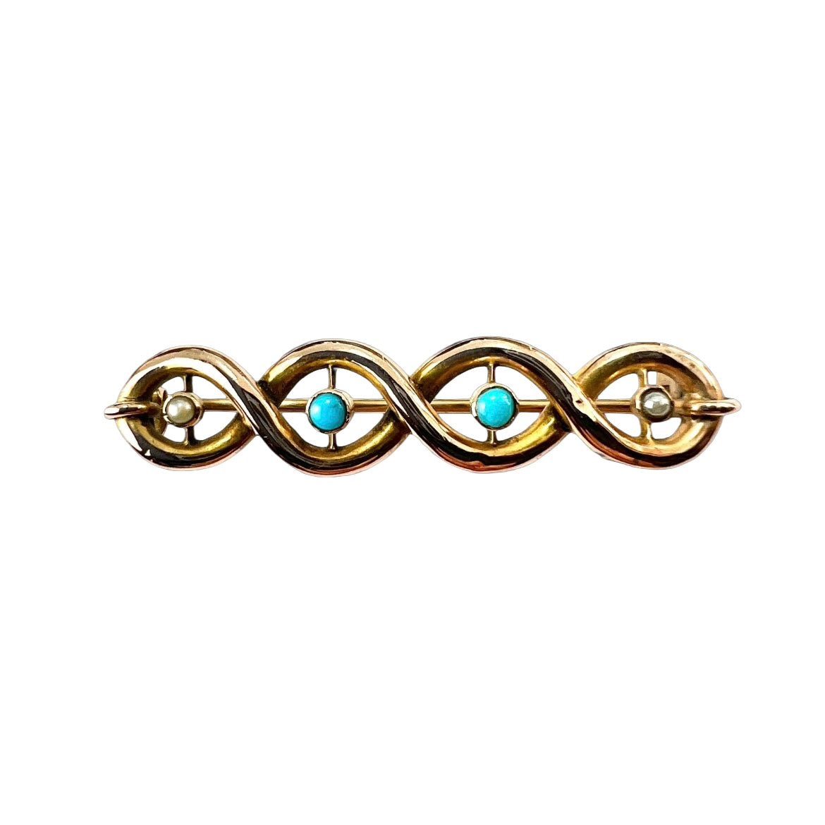 Victorian/Edwardian 15CT Gold Turquoise and Pearl Brooch
