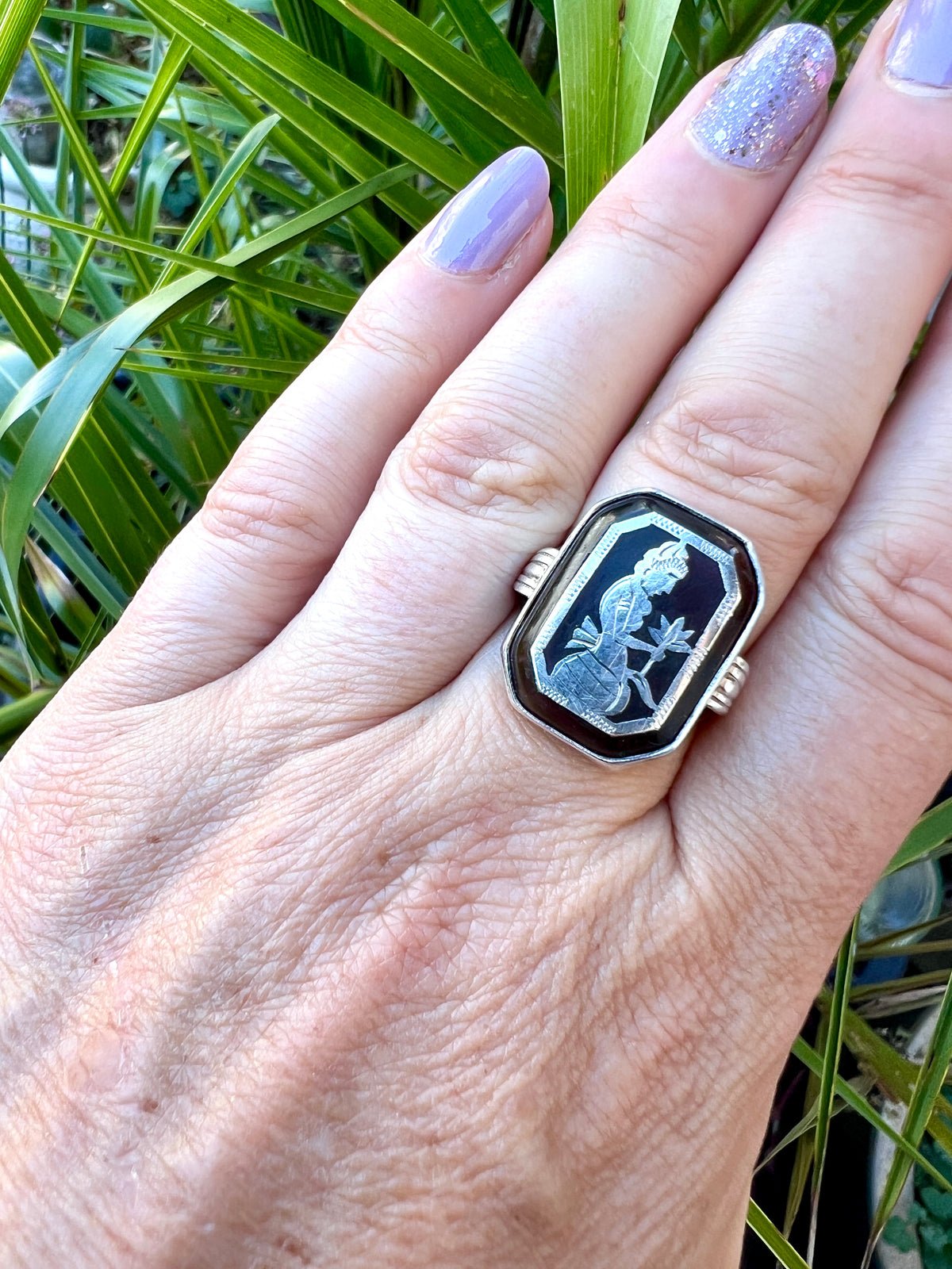 Chunky Vintage Silver Lotus Flower Ring