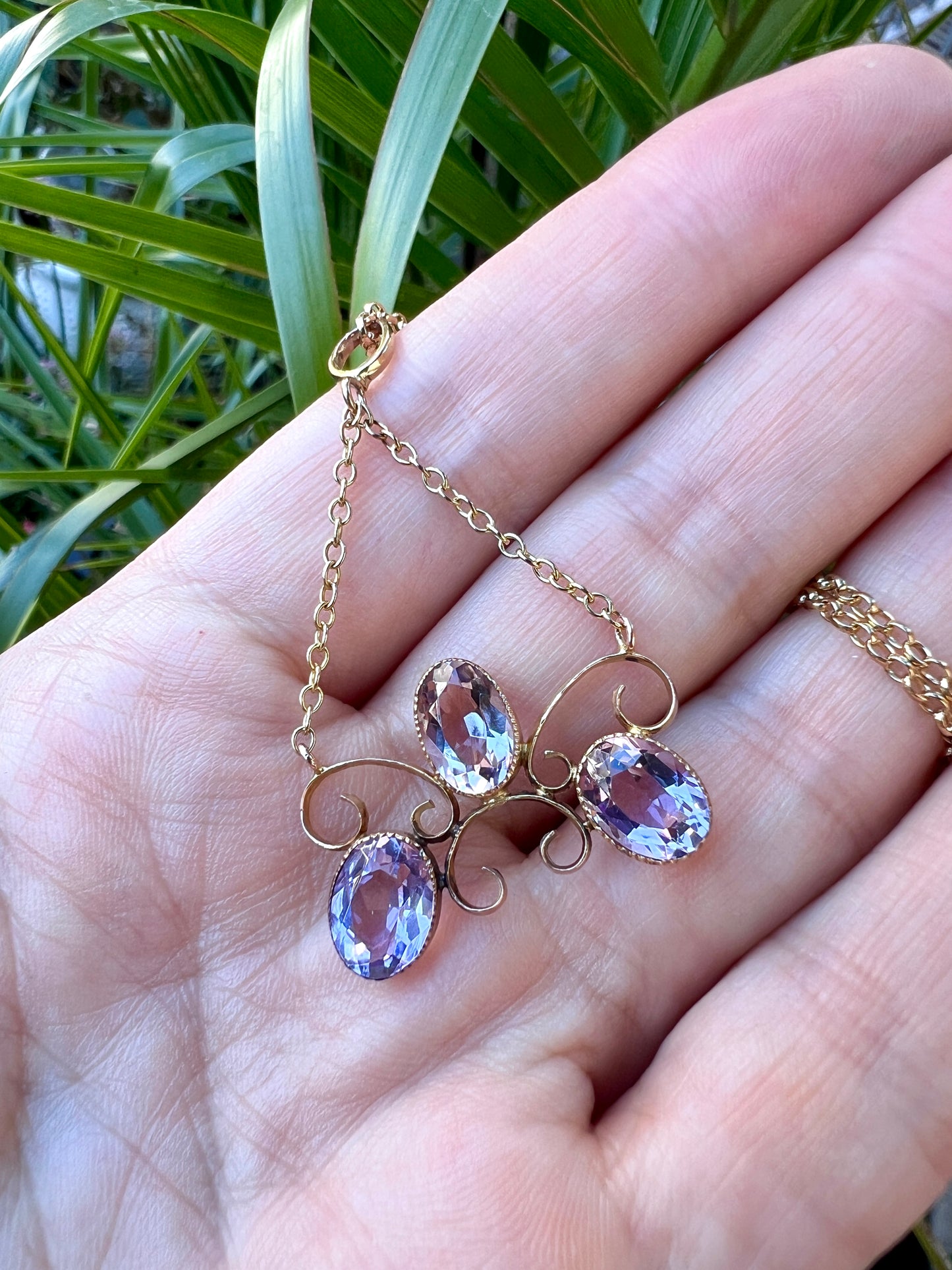 Edwardian 9CT Gold Amethyst Chain Necklace