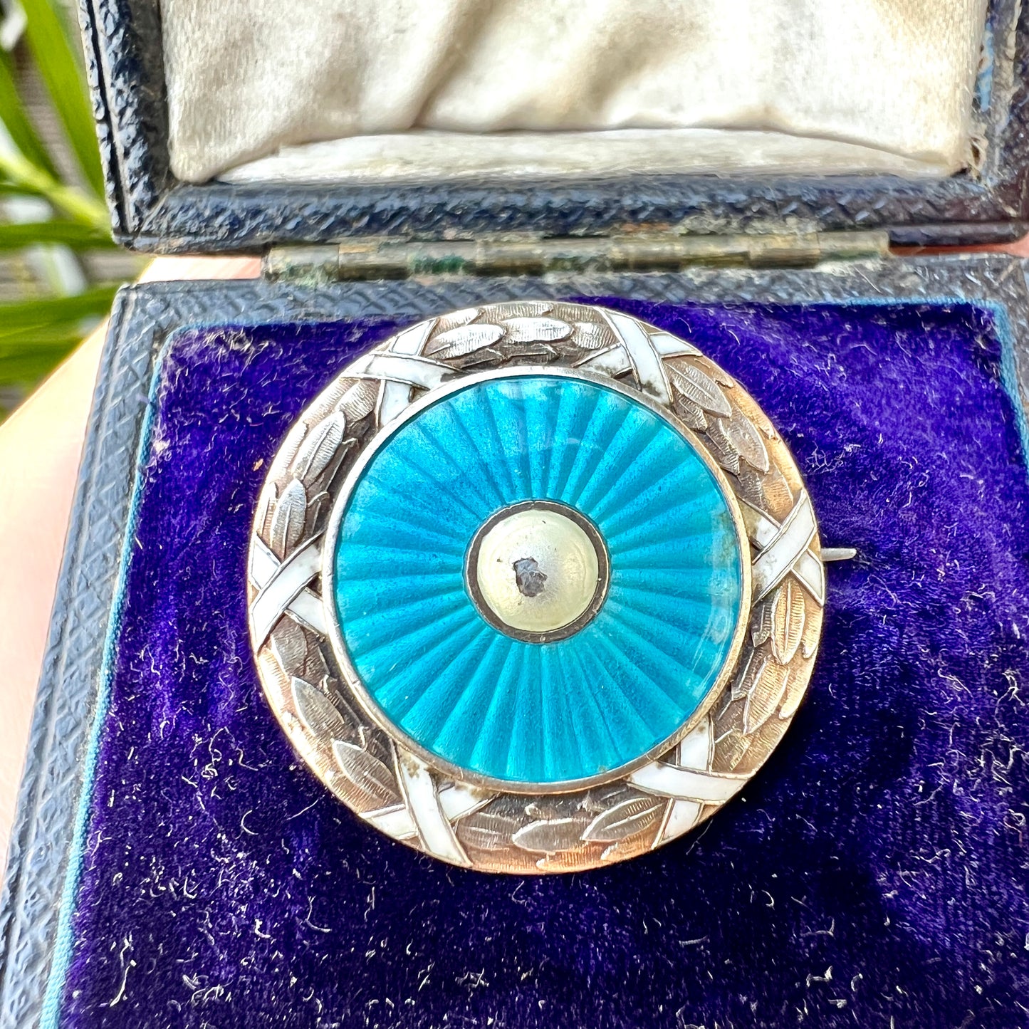 Antique Turquoise Enamelled Silver Brooch • Marius Hammer