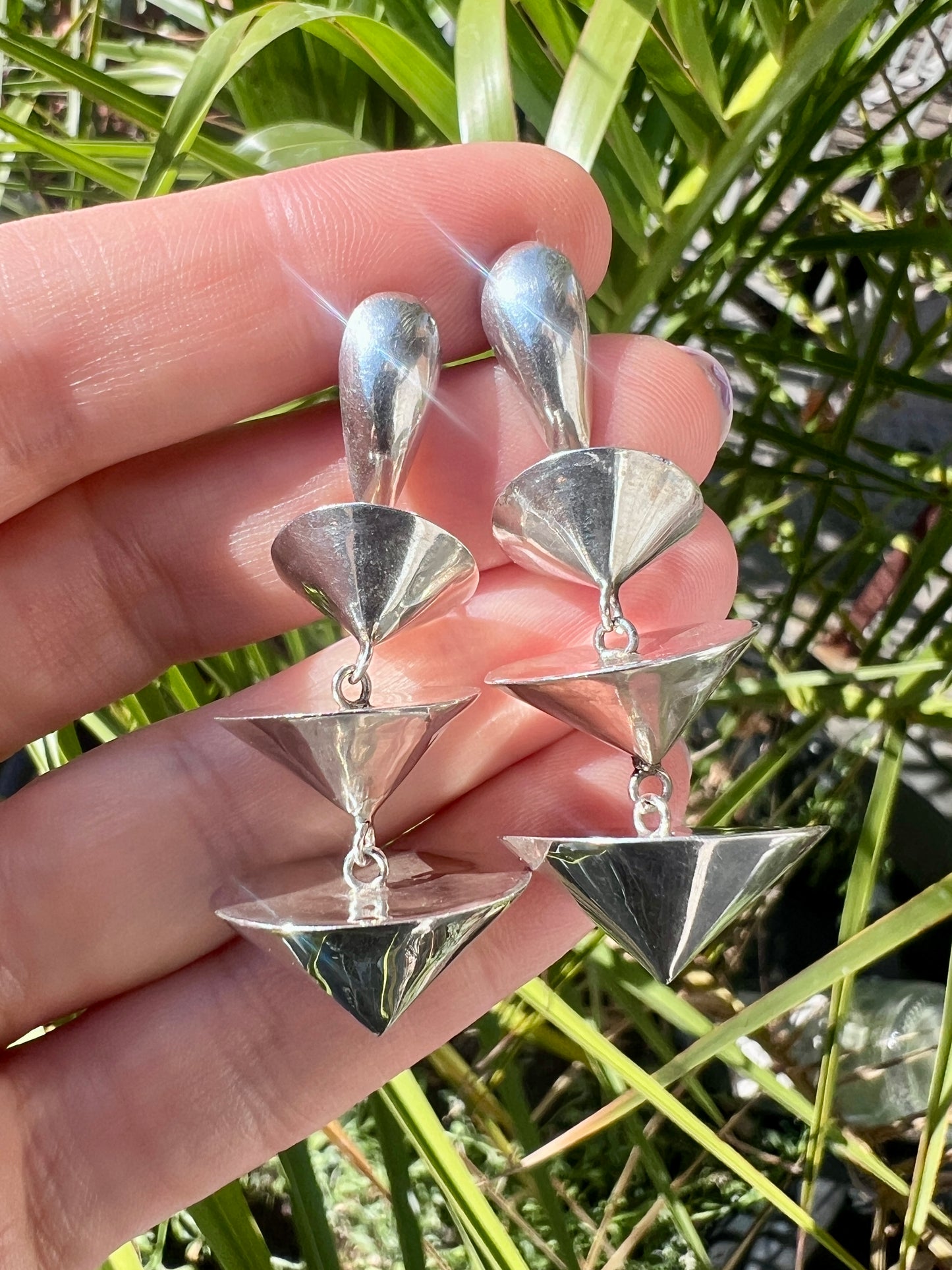 Vintage Sterling Silver Pagoda Drop Earrings