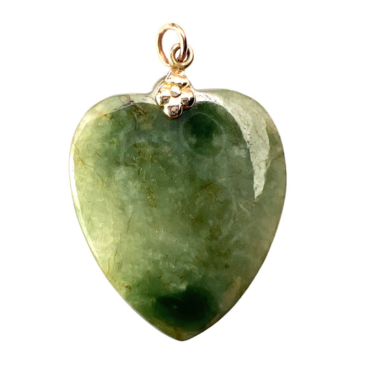 Victorian 9CT Gold Nephrite Jade Heart Pendant