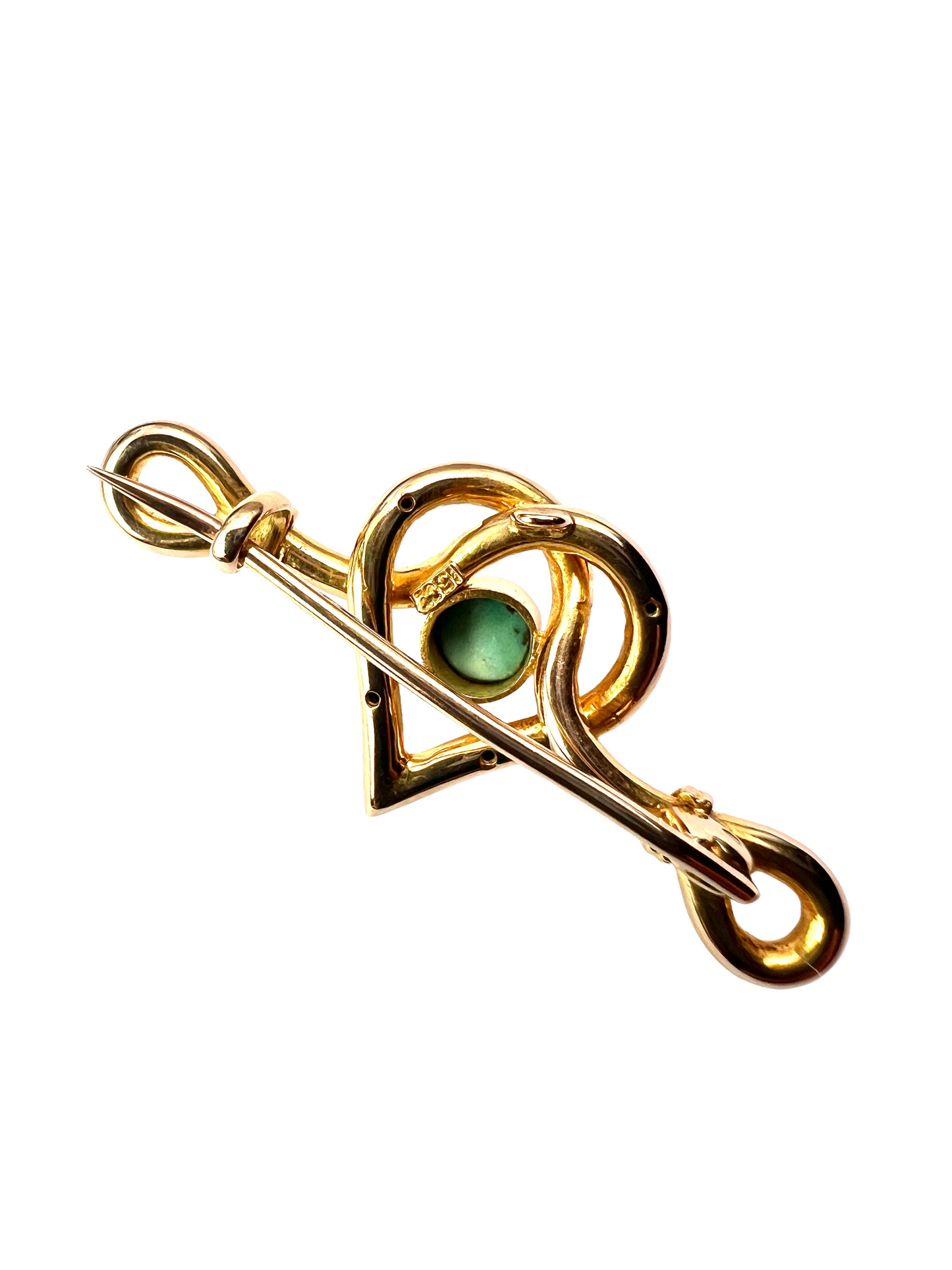 Antique 15CT Gold Turquoise Heart Brooch