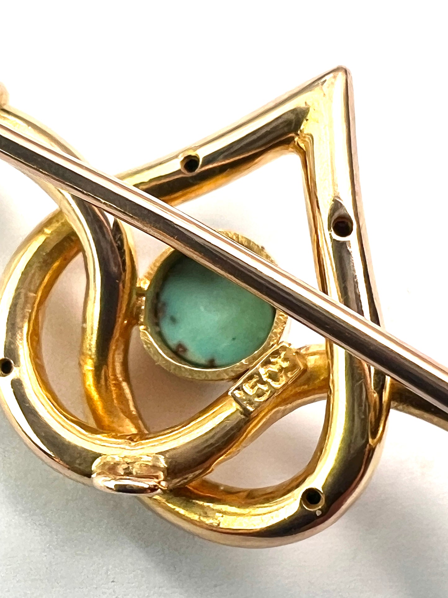 Antique 15CT Gold Turquoise Heart Brooch