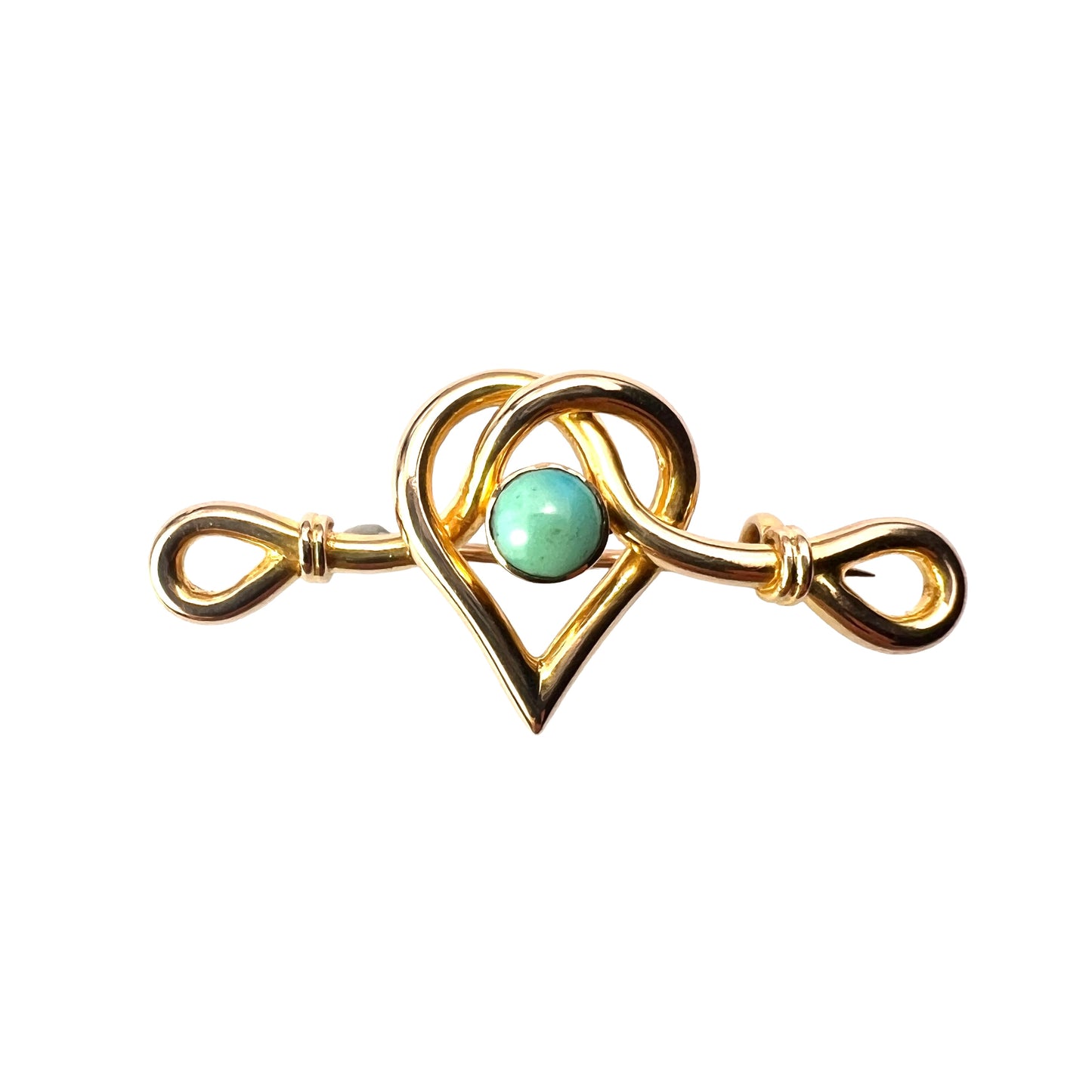 Antique 15CT Gold Turquoise Heart Brooch