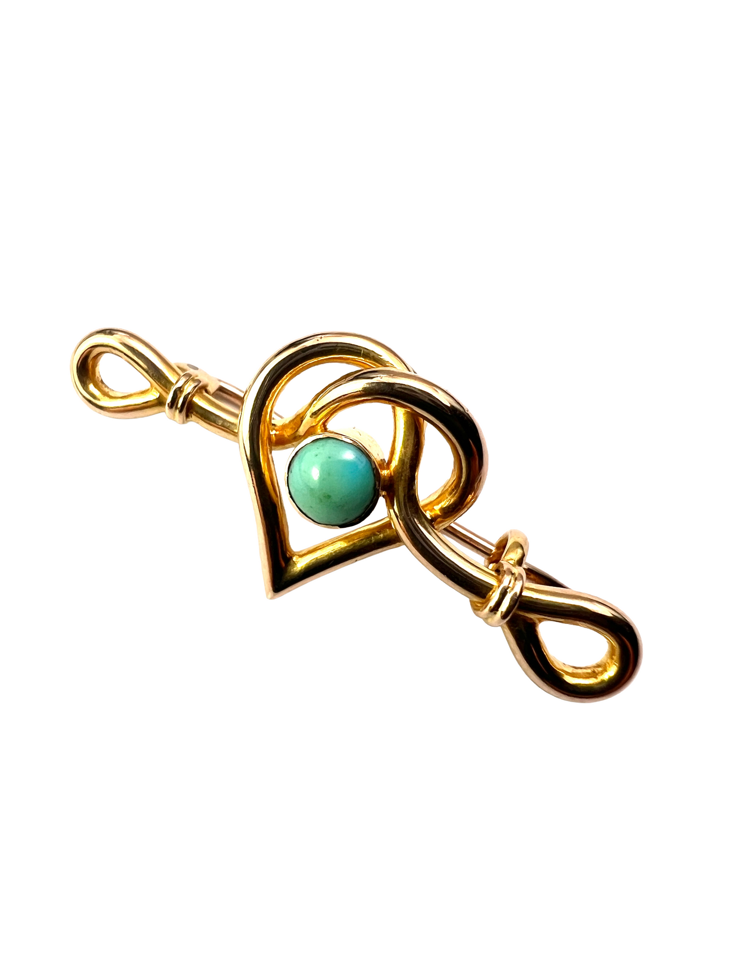 Antique 15CT Gold Turquoise Heart Brooch