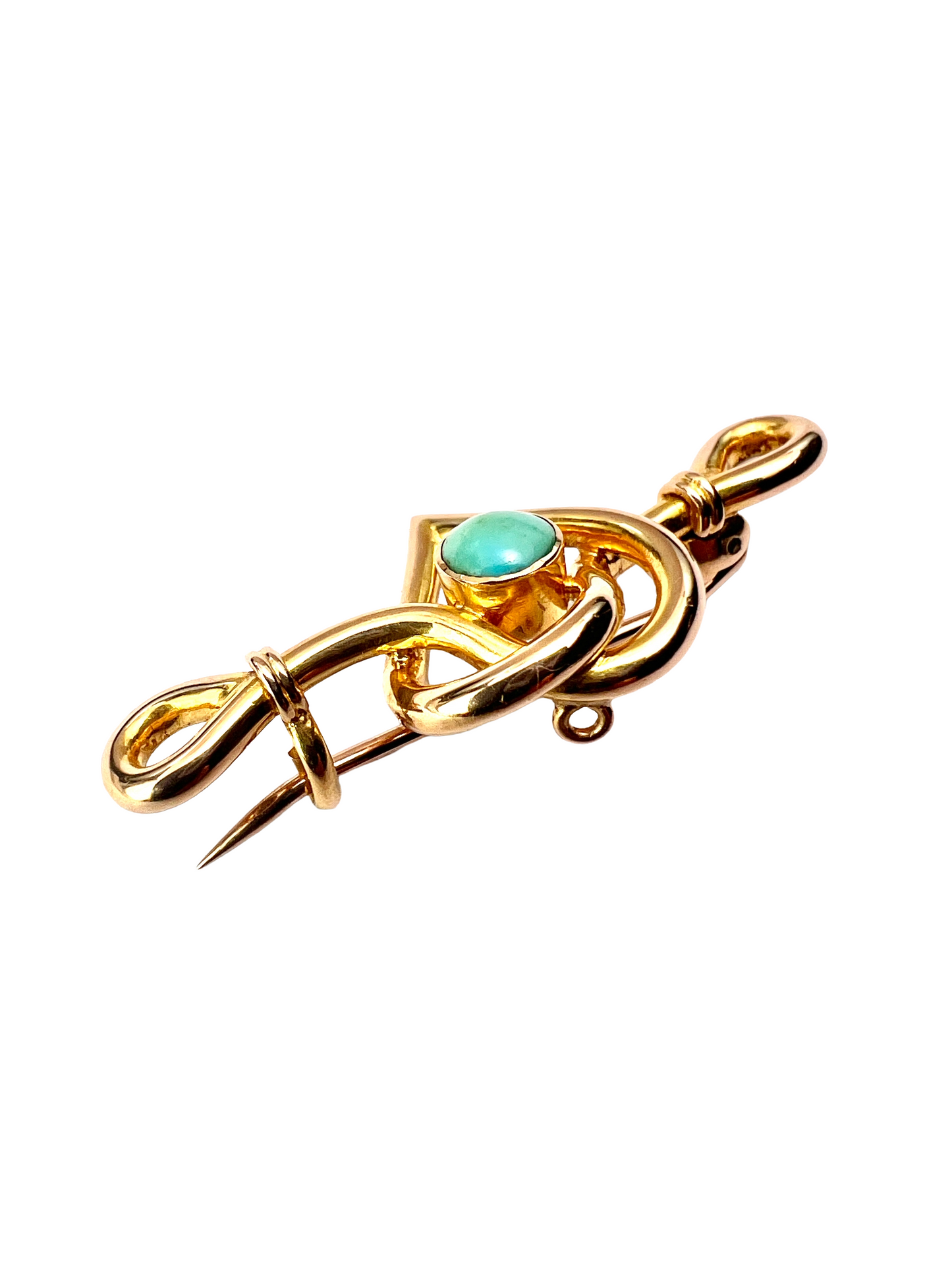 Antique 15CT Gold Turquoise Heart Brooch
