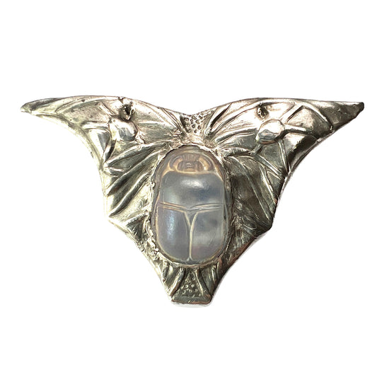 Antique Art Nouveau Scarab Pewter Brooch