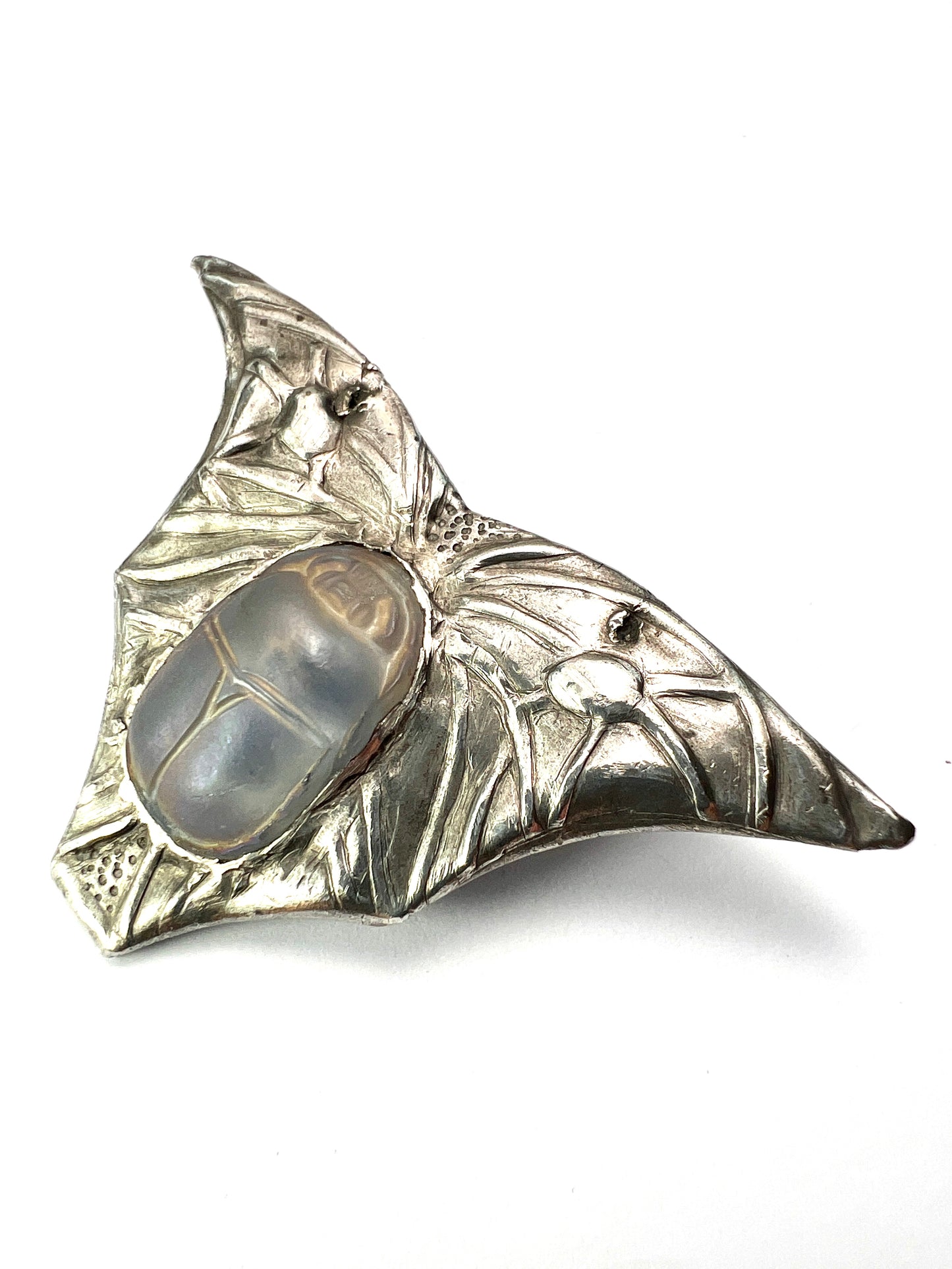 Antique Art Nouveau Scarab Pewter Brooch