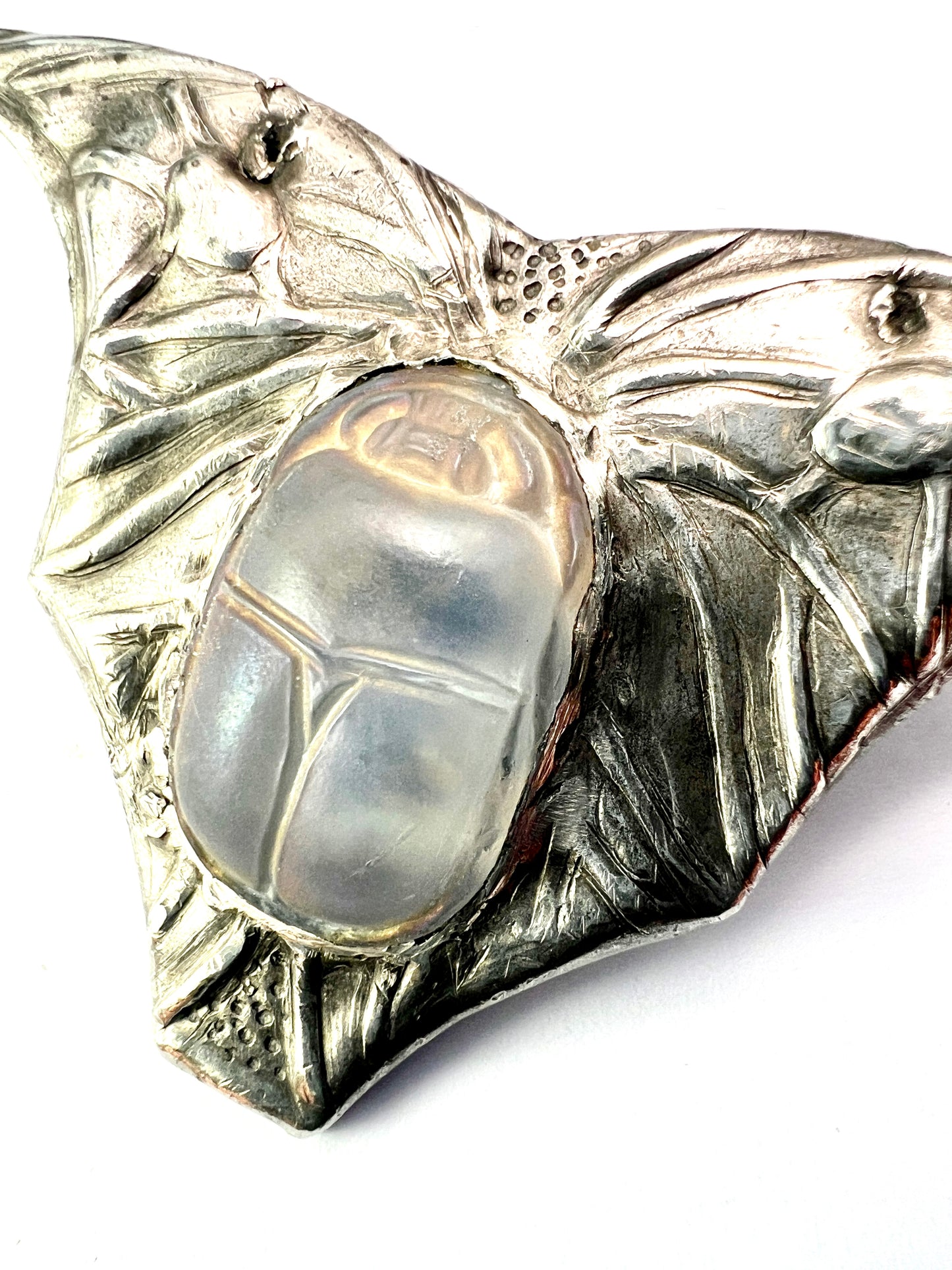 Antique Art Nouveau Scarab Pewter Brooch