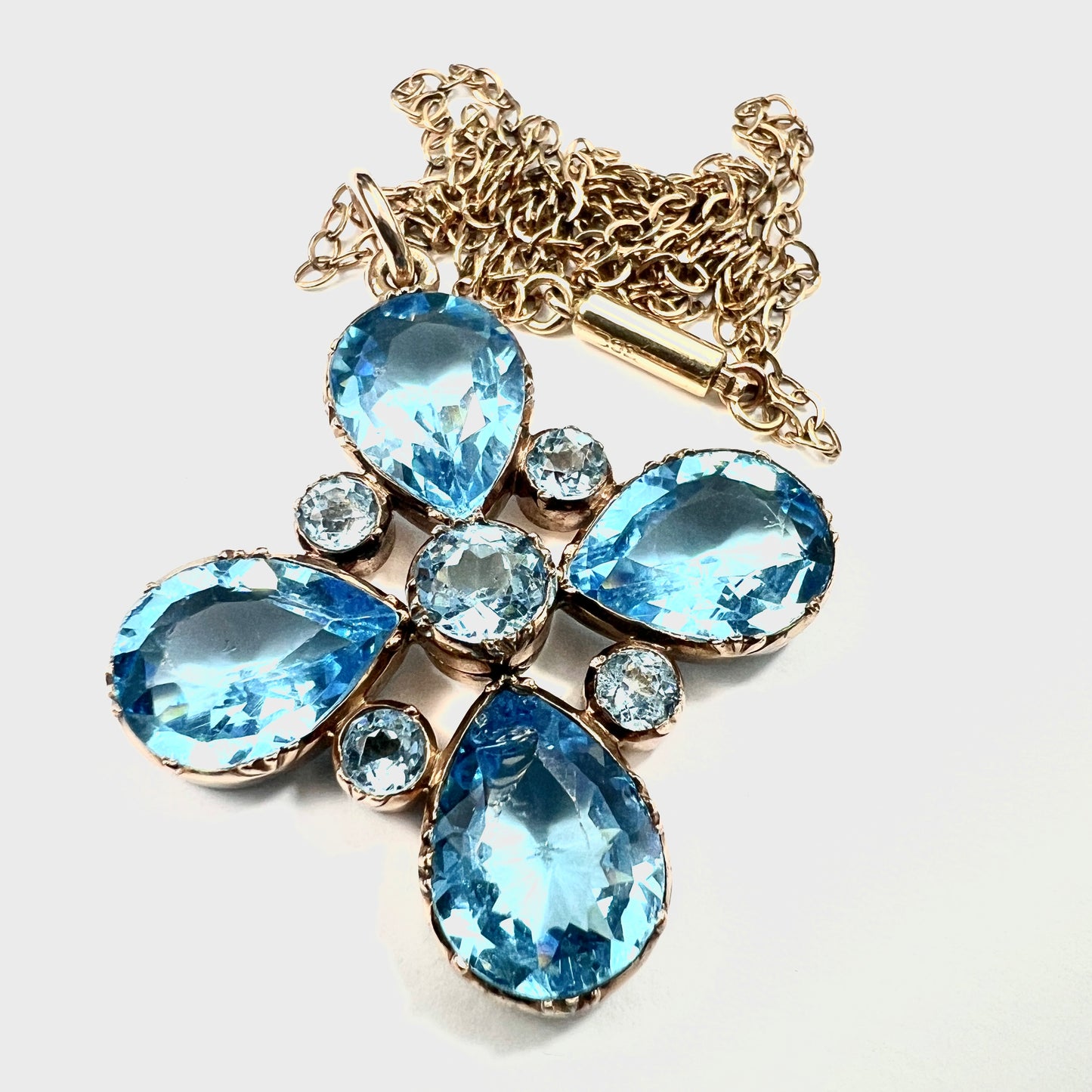 Georgian Paste Aquamarine Square Cross Pendant
