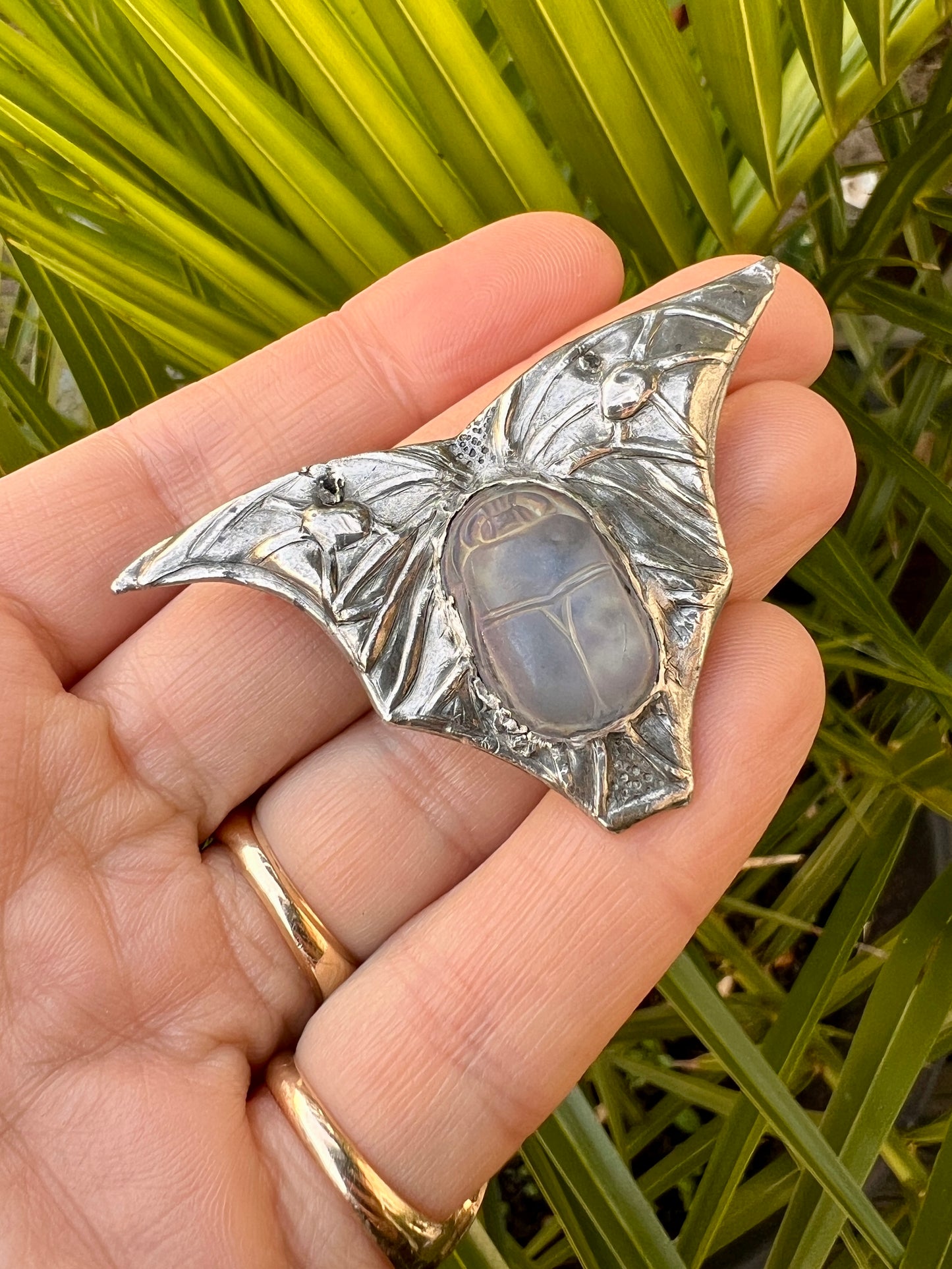 Antique Art Nouveau Scarab Pewter Brooch