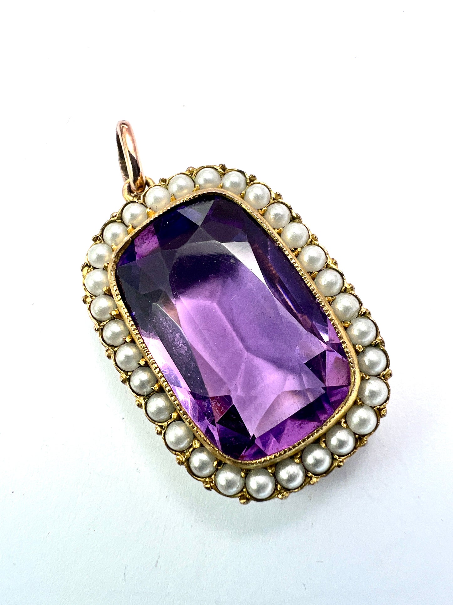 Victorian Paste Amethyst and Pearl Halo Pendant