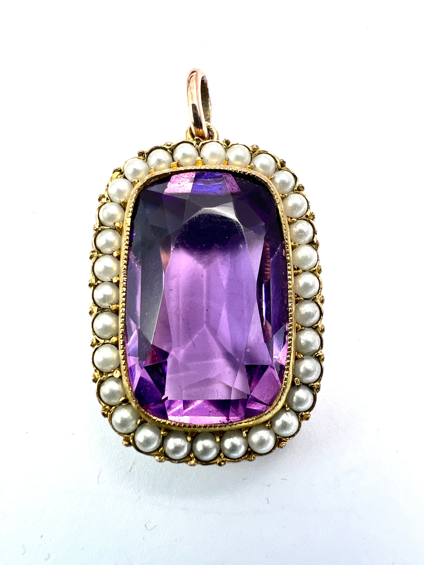 Victorian Paste Amethyst and Pearl Halo Pendant
