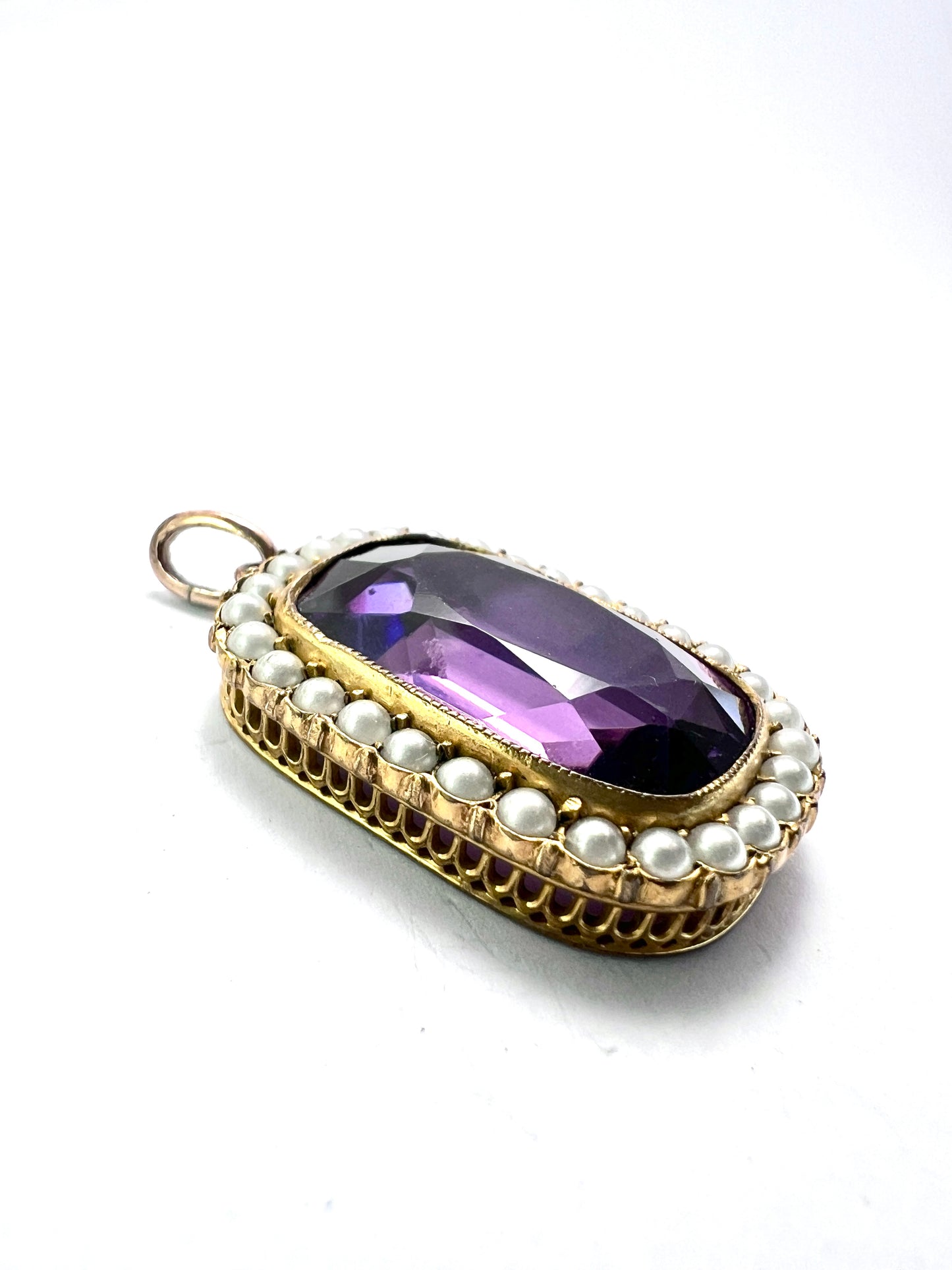 Victorian Paste Amethyst and Pearl Halo Pendant