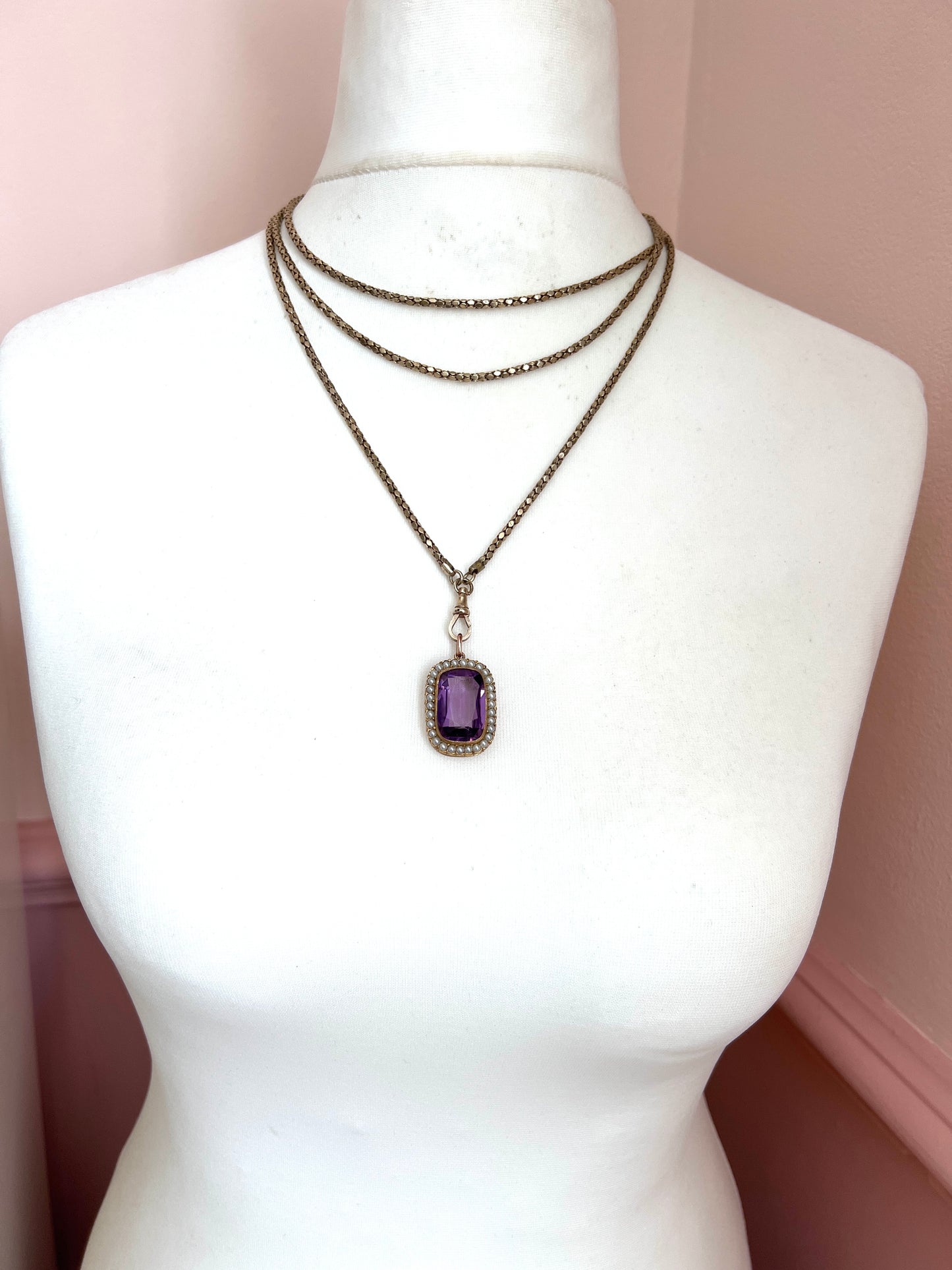 Victorian Paste Amethyst and Pearl Halo Pendant