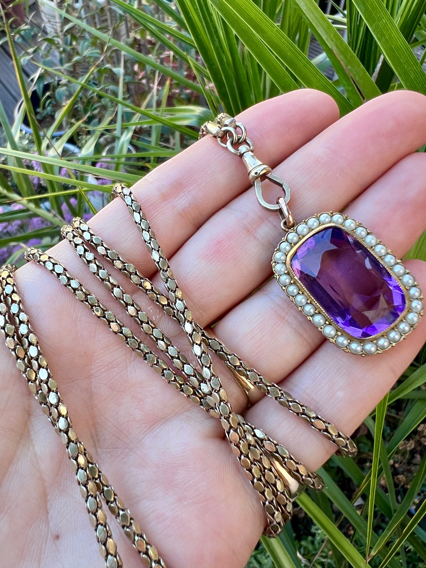 Victorian Paste Amethyst and Pearl Halo Pendant