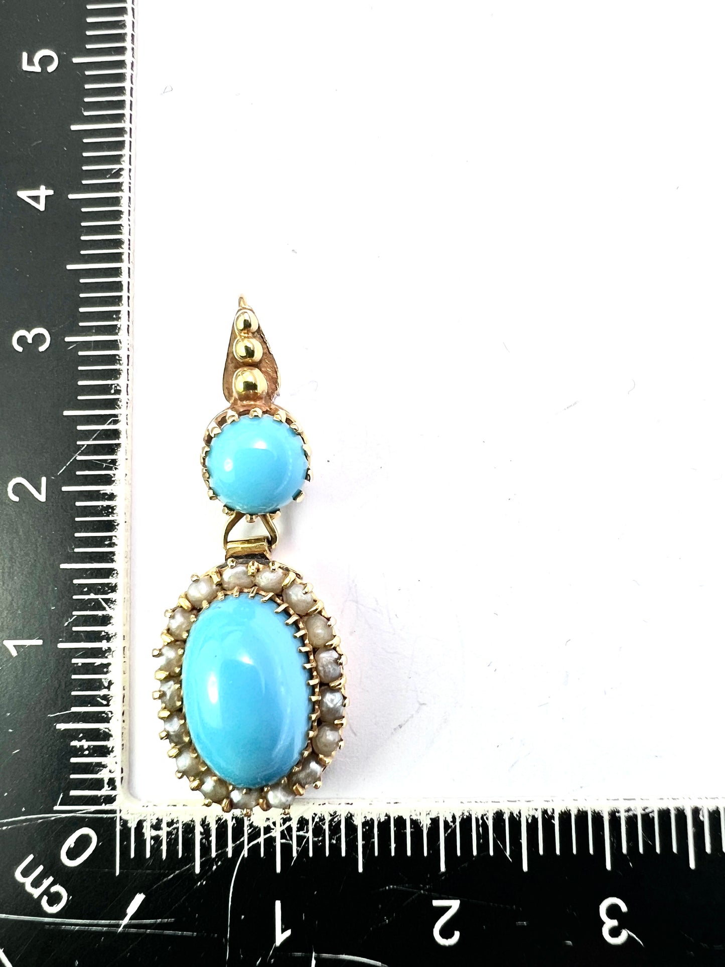 Victorian Gold Turquoise Pearl Halo Pendant Necklace