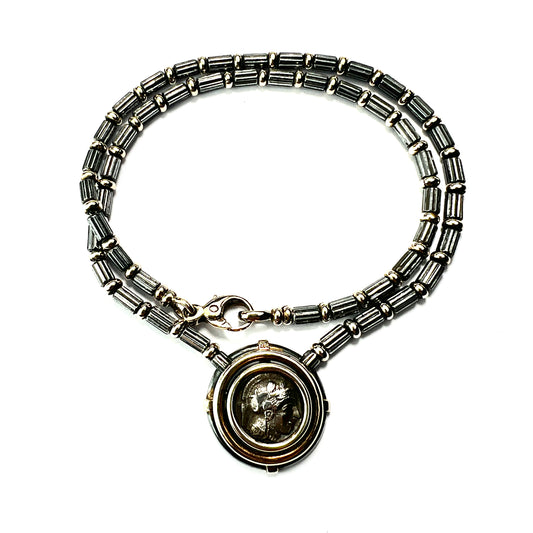 Ancient Athenian Owl Tetradrachm Coin Necklace in 18CT Gold and Silver