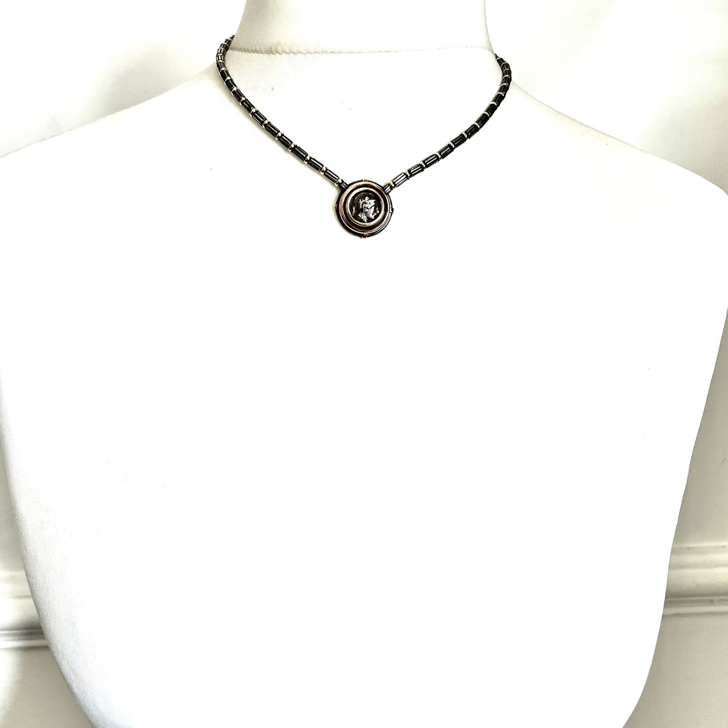 Ancient Athenian Owl Tetradrachm Coin Necklace in 18CT Gold and Silver