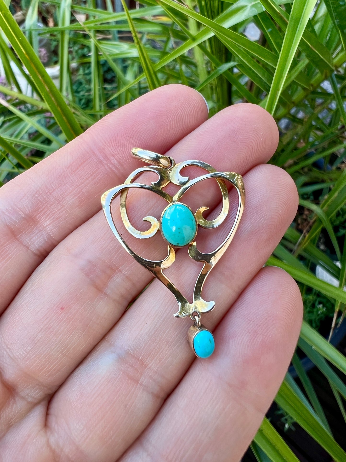 Art Nouveau 9CT Gold Turquoise Pendant by Deakin & Francis
