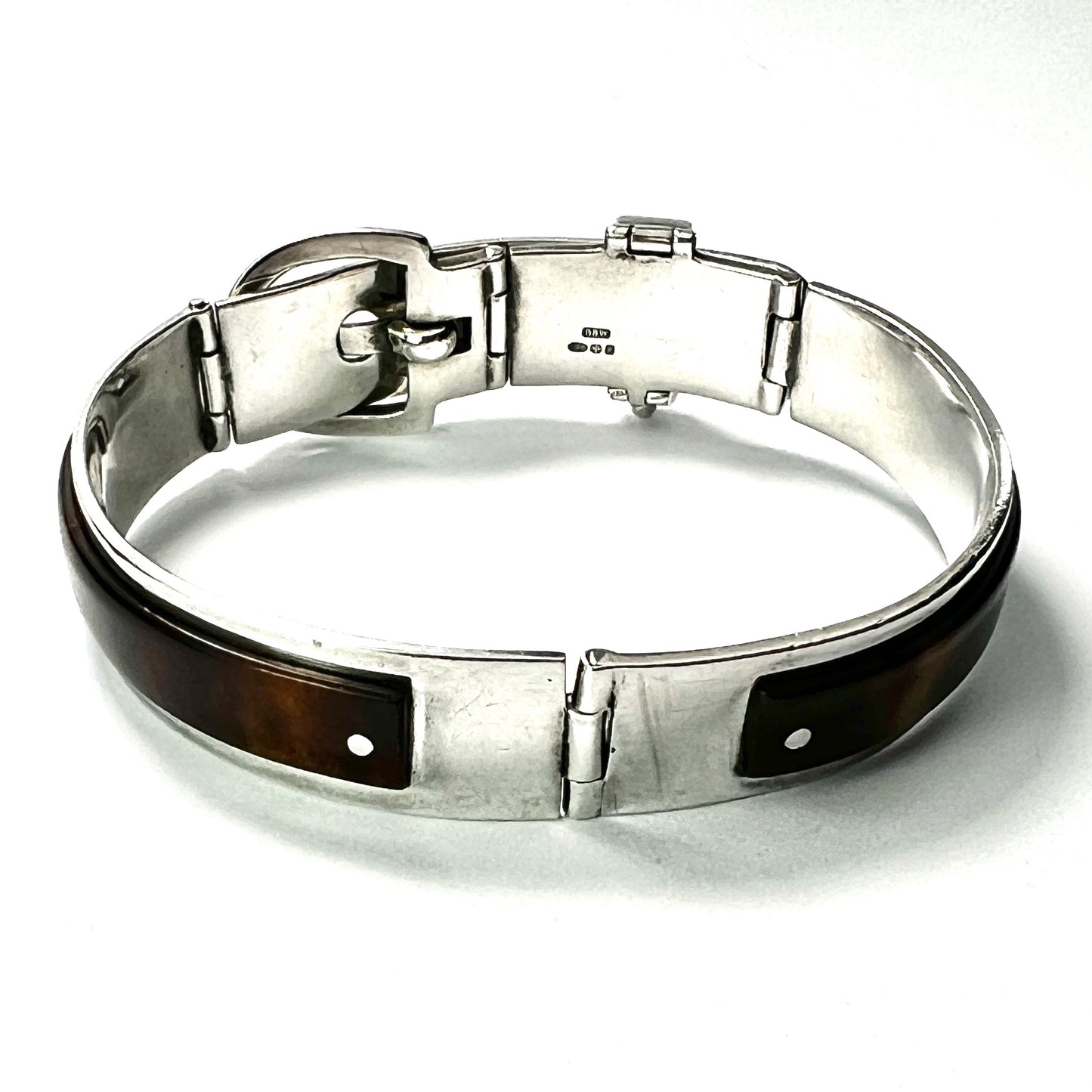 Vintage Silver Taxco Buckle Bangle with Tortoiseshell Panels