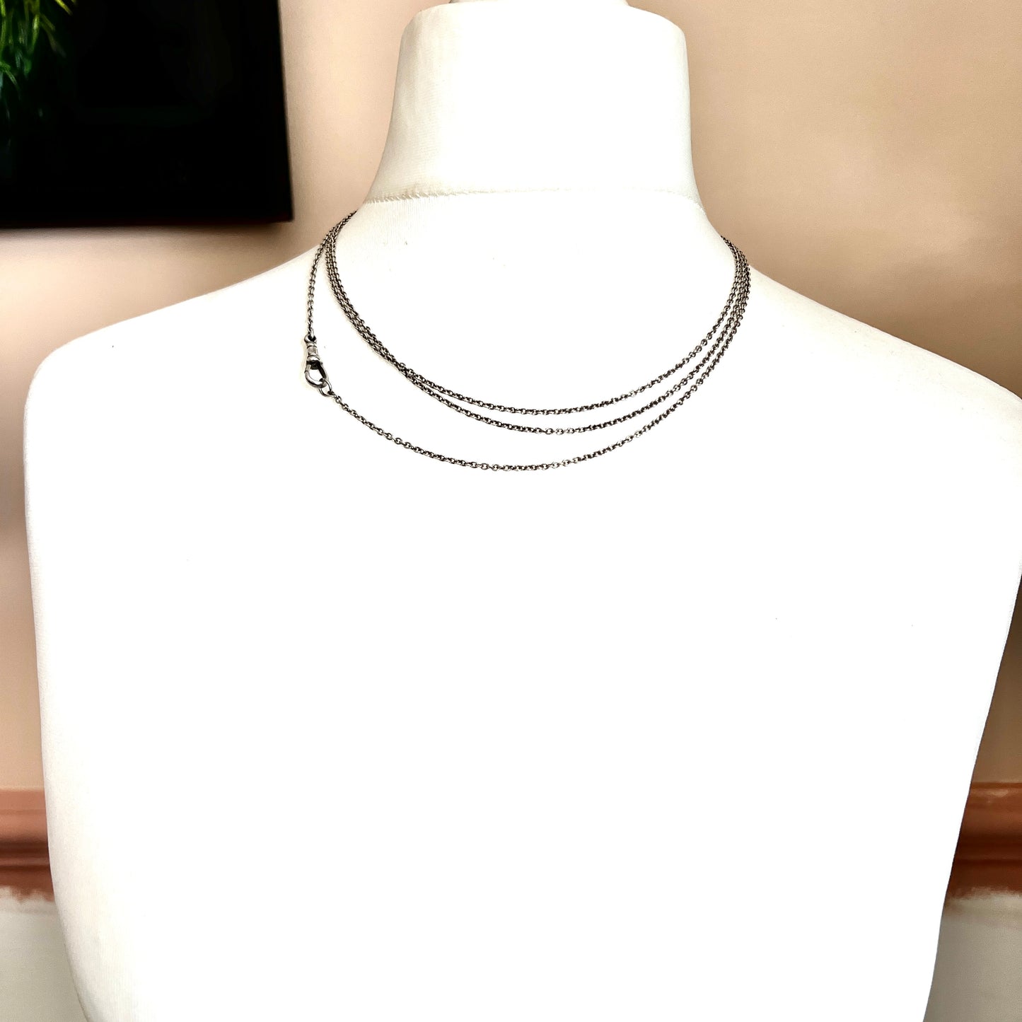 Very Long Victorian Silver Longuard Chain Necklace with Albert Dog Clip