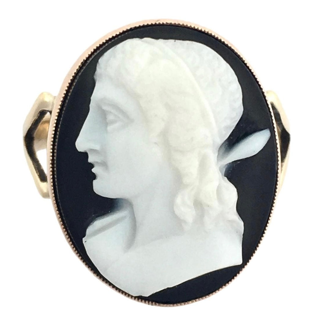 Large Antique 9CT Rose and Yellow Gold Sardonyx Cameo Ring