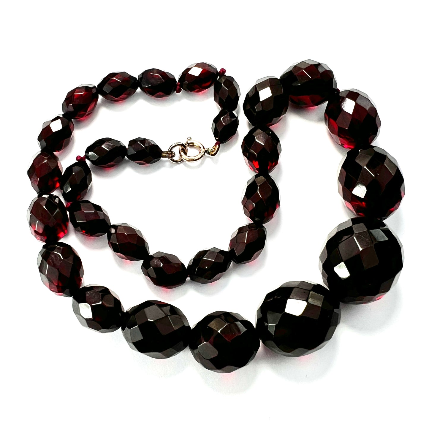 Art Deco Cherry Amber Bakelite Necklace with 9CT Gold Clasp