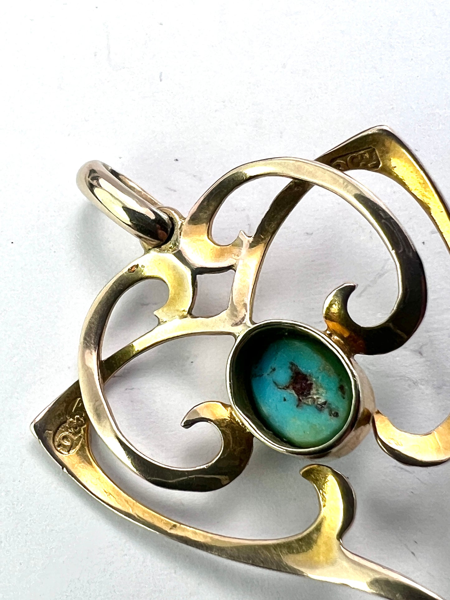 Art Nouveau 9CT Gold Turquoise Pendant by Deakin & Francis