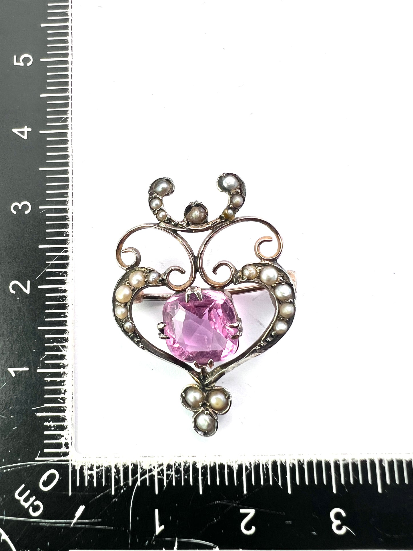 Edwardian Tourmaline Gold Pearl Brooch