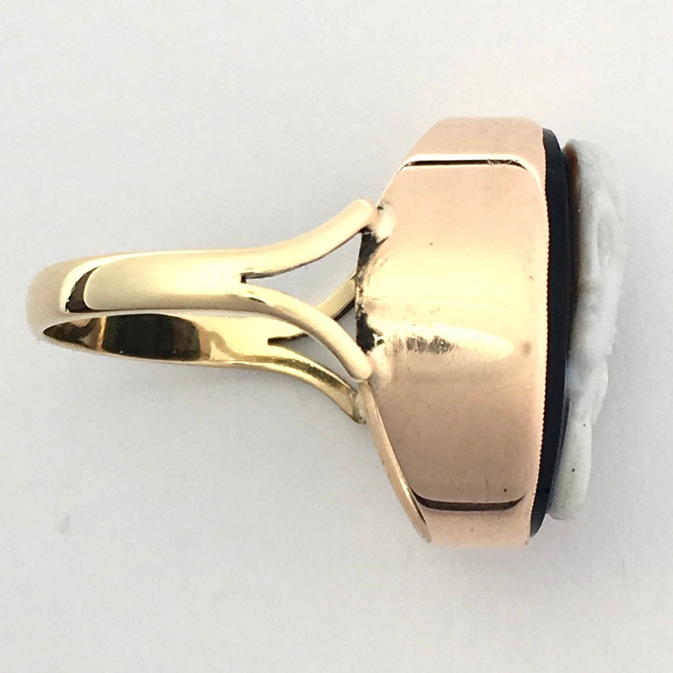 Large Antique 9CT Rose and Yellow Gold Sardonyx Cameo Ring