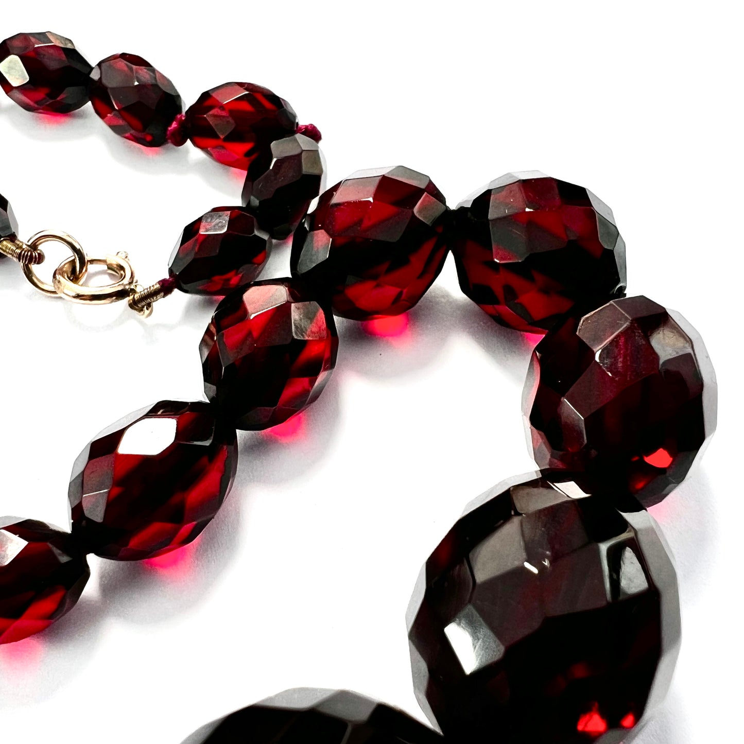Art Deco Cherry Amber Bakelite Necklace with 9CT Gold Clasp