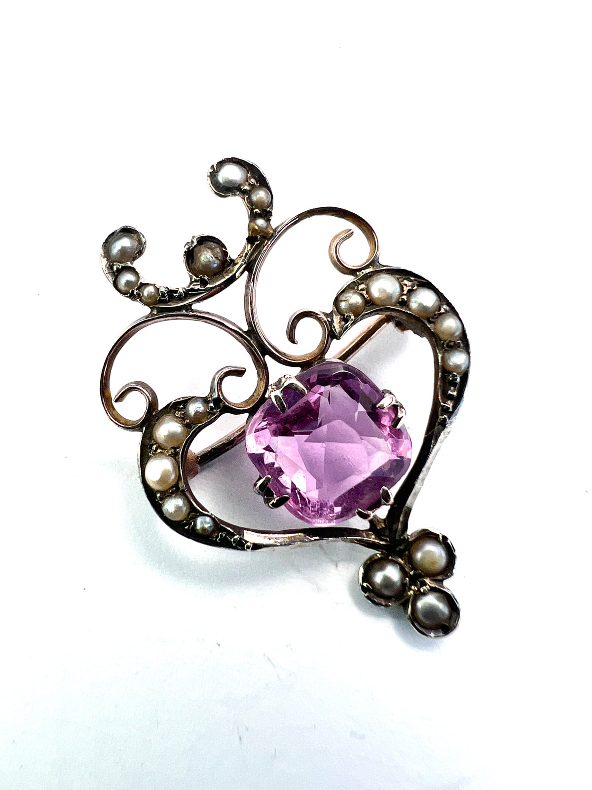 Edwardian Tourmaline Gold Pearl Brooch