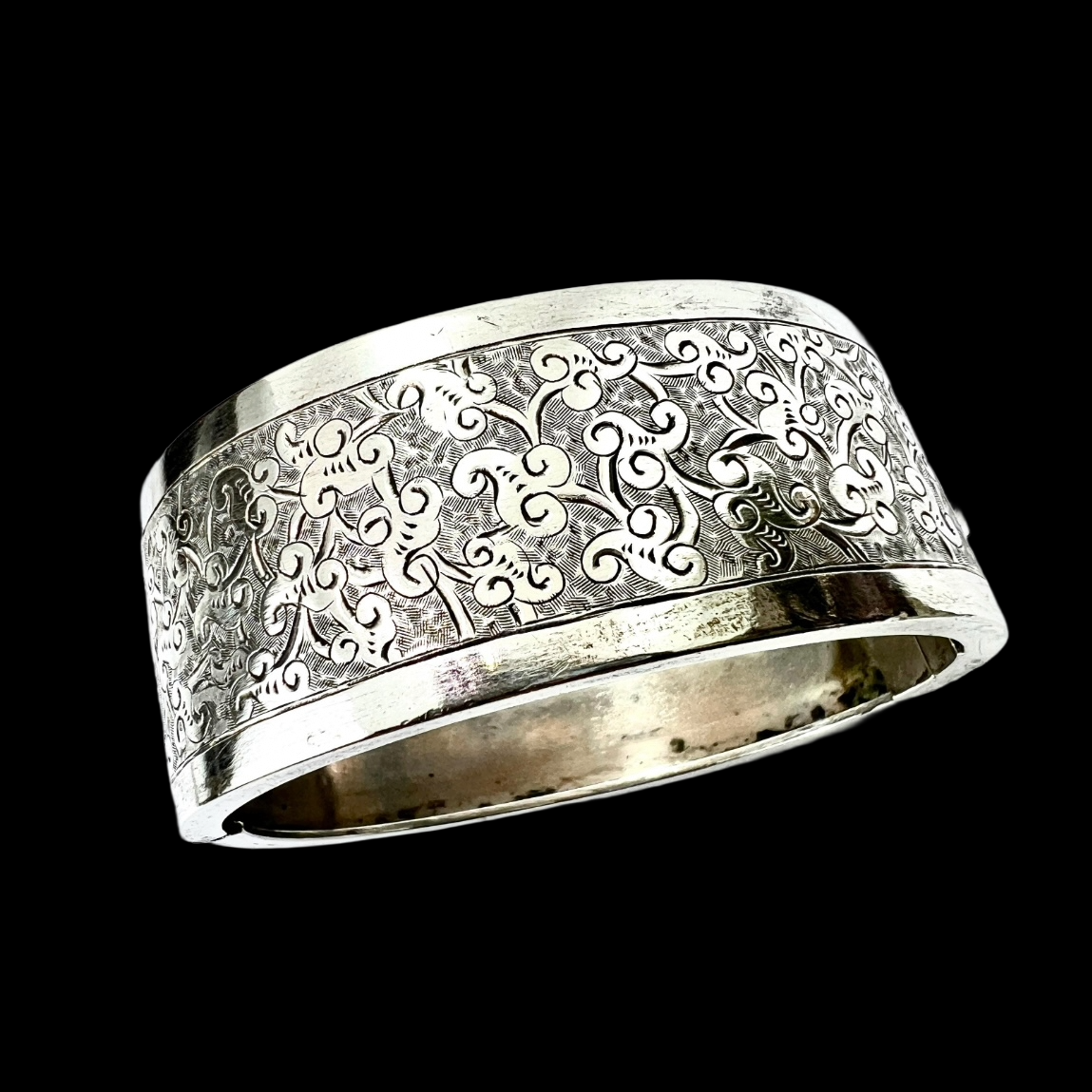 Victorian MAL Monogram Silver Hinged Cuff Bangle