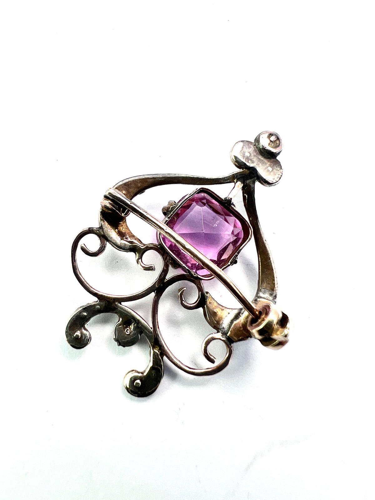Edwardian Tourmaline Gold Pearl Brooch