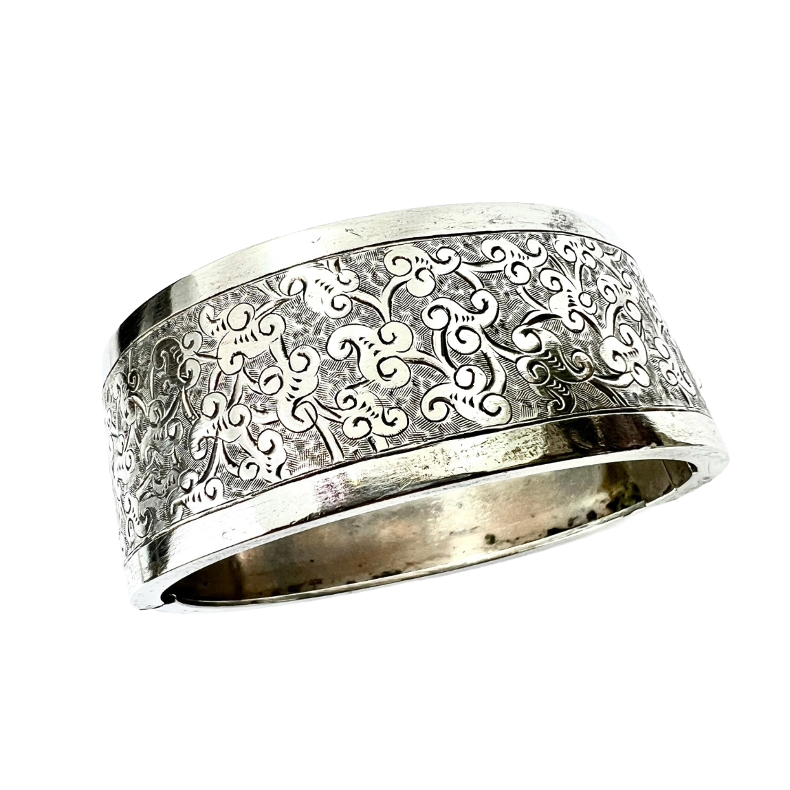 Victorian MAL Monogram Silver Hinged Cuff Bangle