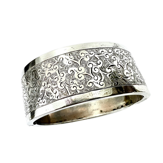 Victorian MAL Monogram Silver Hinged Cuff Bangle