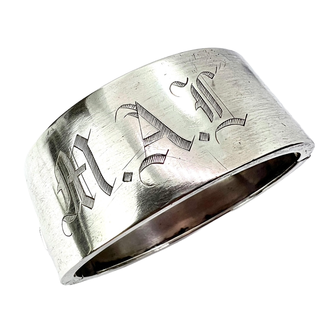 Victorian MAL Monogram Silver Hinged Cuff Bangle