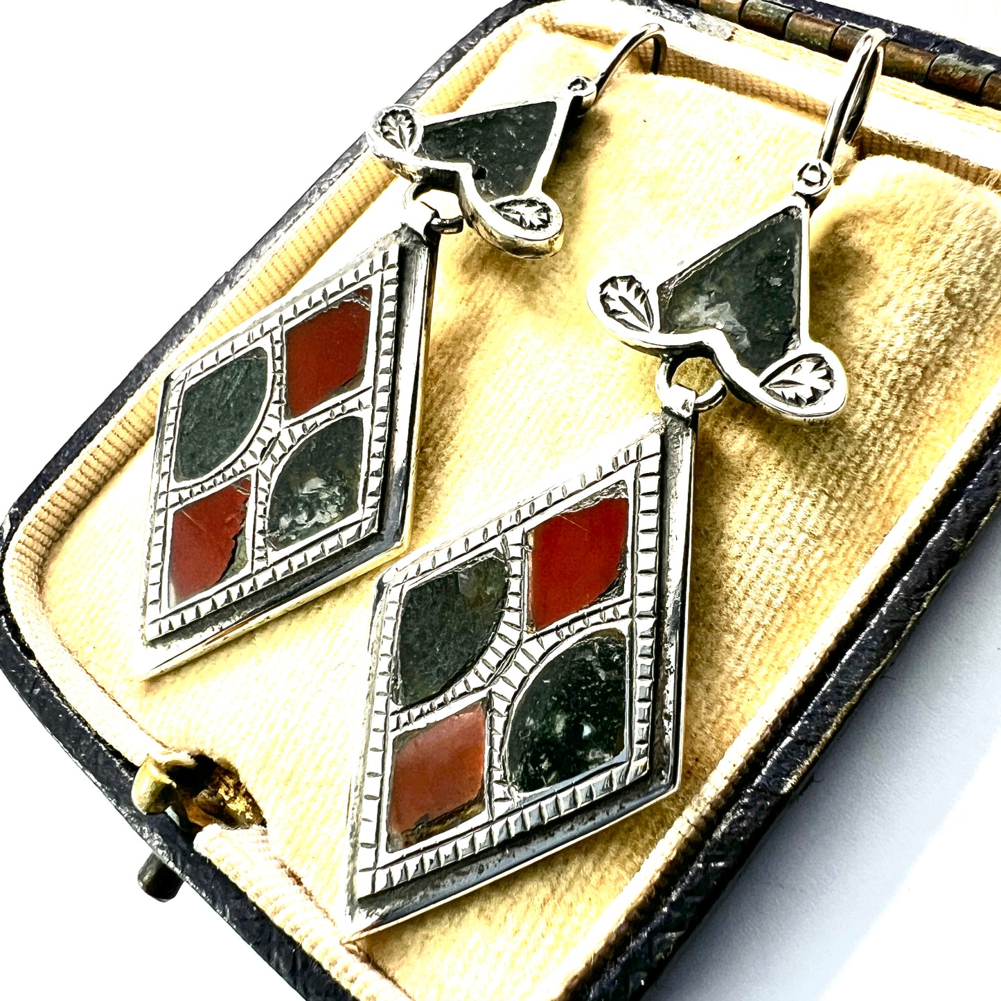 Large Victorian Scottish Silver Agate Earrings
