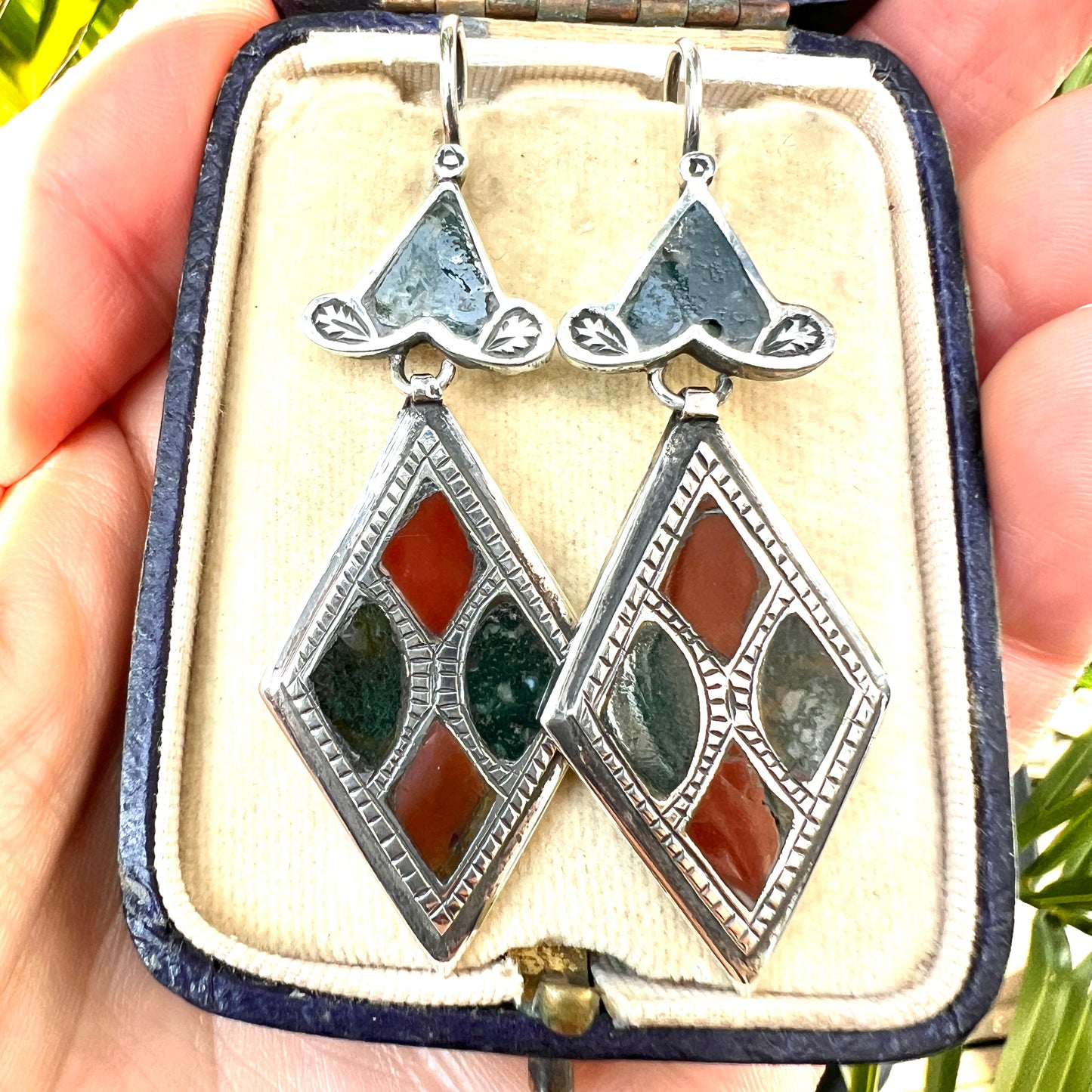 Large Victorian Scottish Silver Agate Earrings