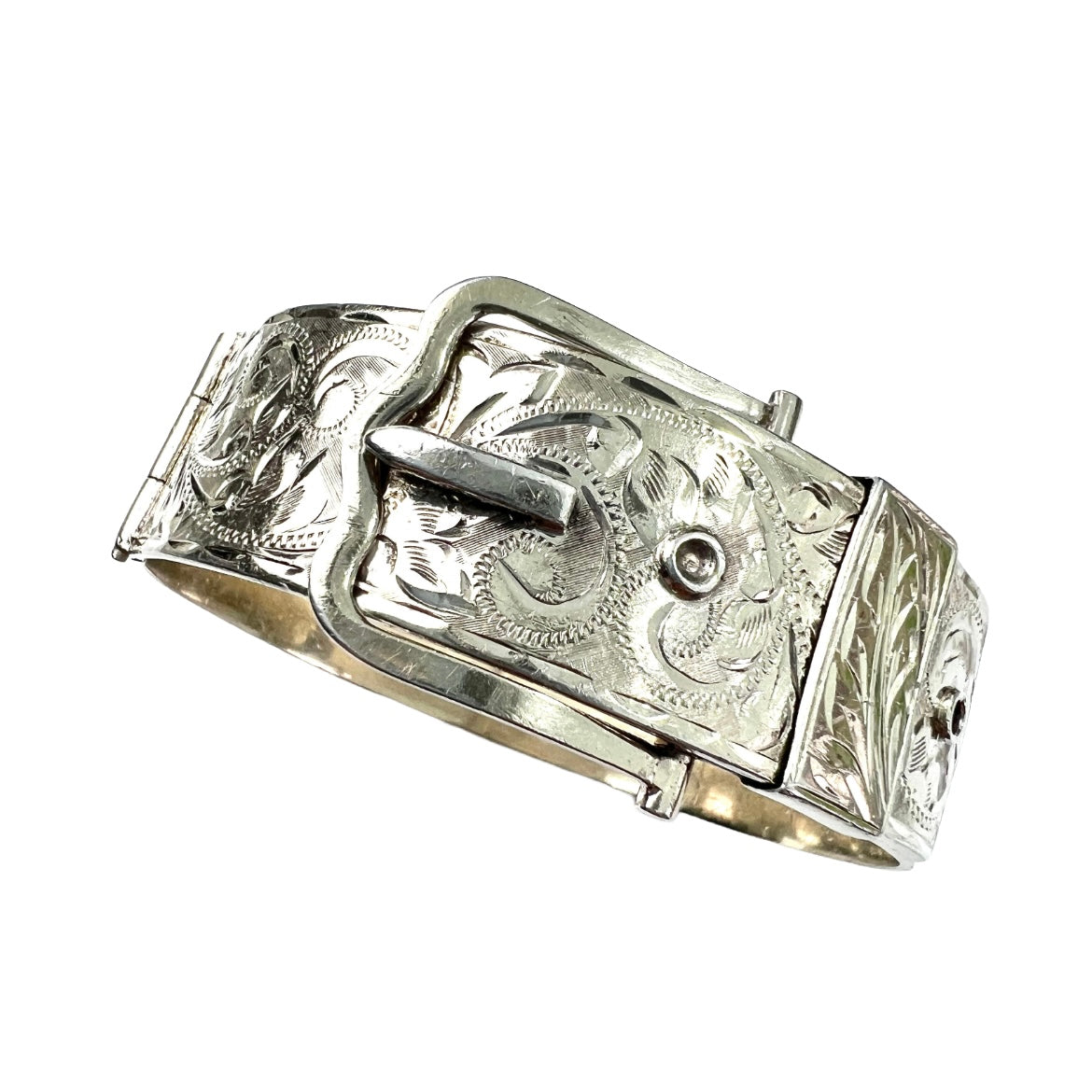 Vintage Silver Gilt Belt Buckle Cuff Bangle