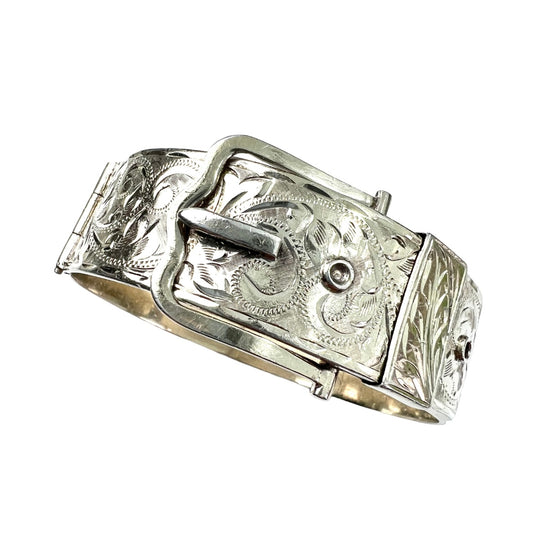 Vintage Silver Gilt Belt Buckle Cuff Bangle