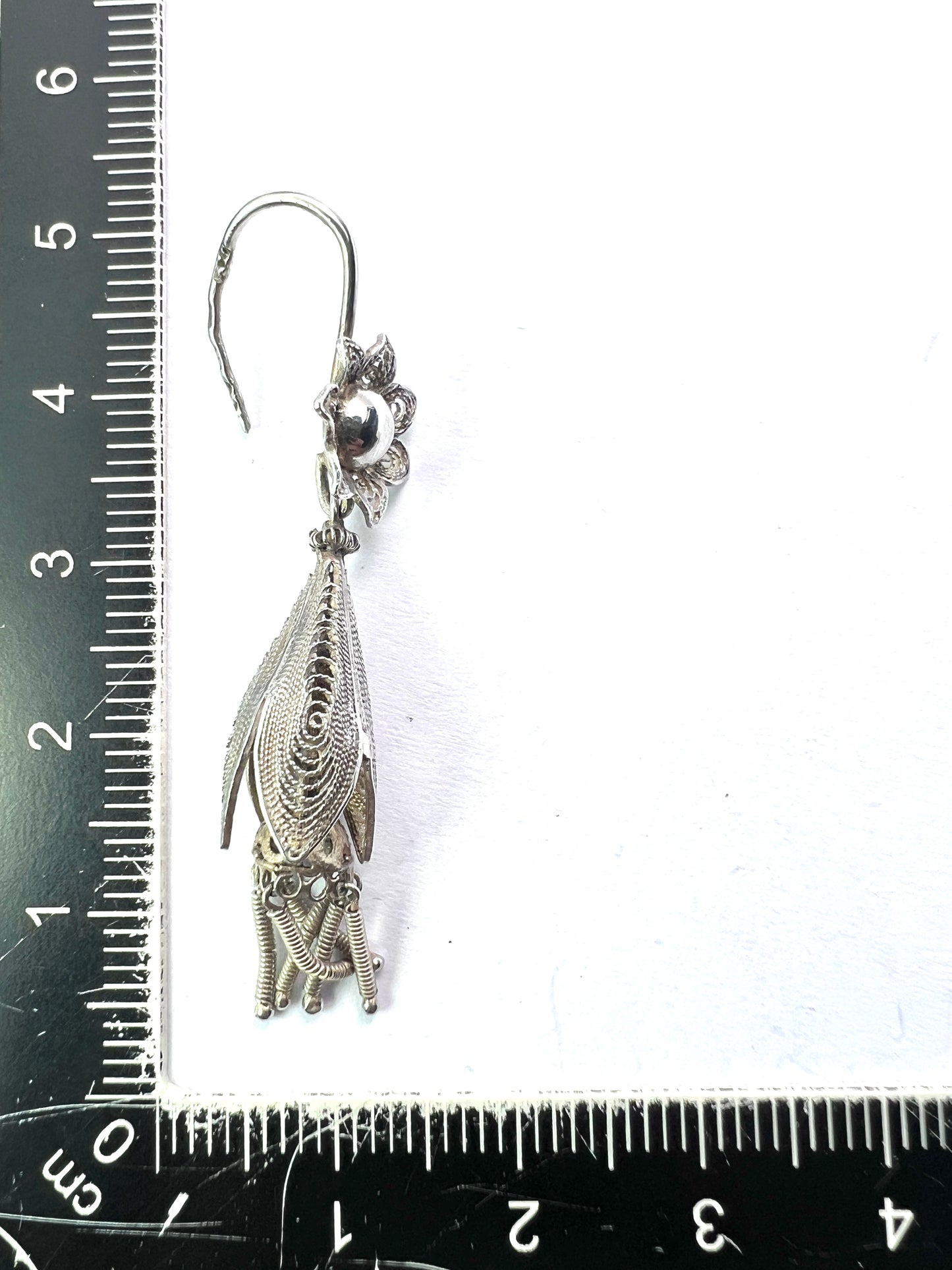 Vintage Silver Filigree Flower Tassel Earrings
