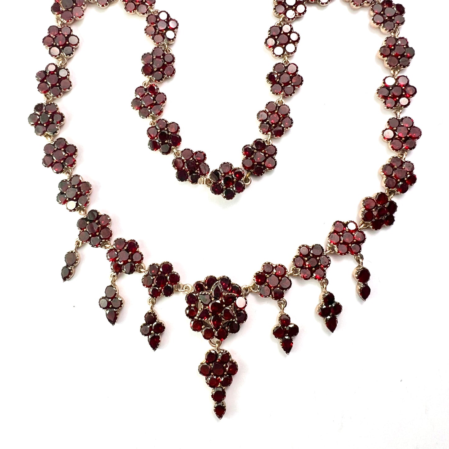 19th Century French Garnet Cluster Chandelier Necklace