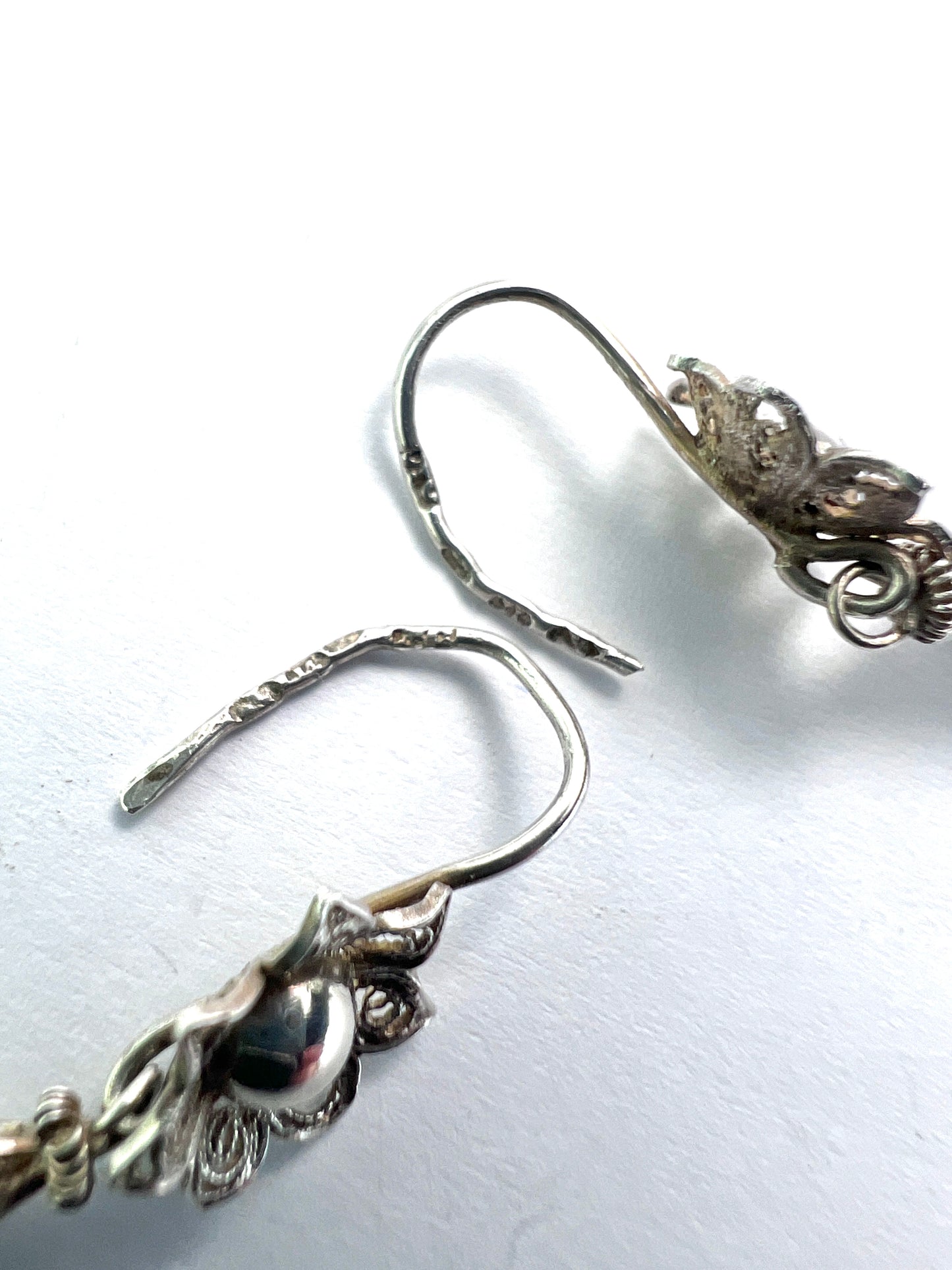 Vintage Silver Filigree Flower Tassel Earrings