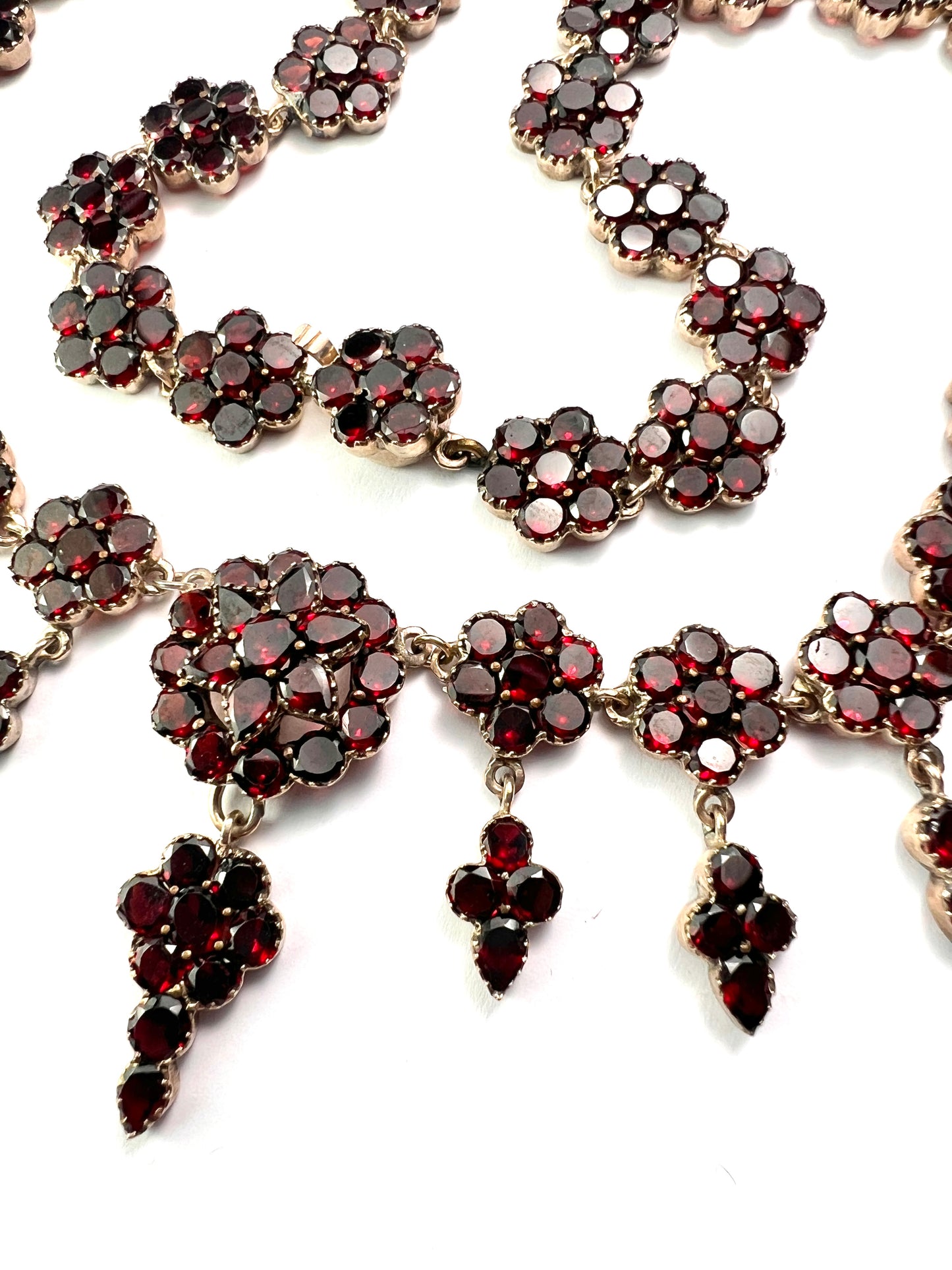 19th Century French Garnet Cluster Chandelier Necklace
