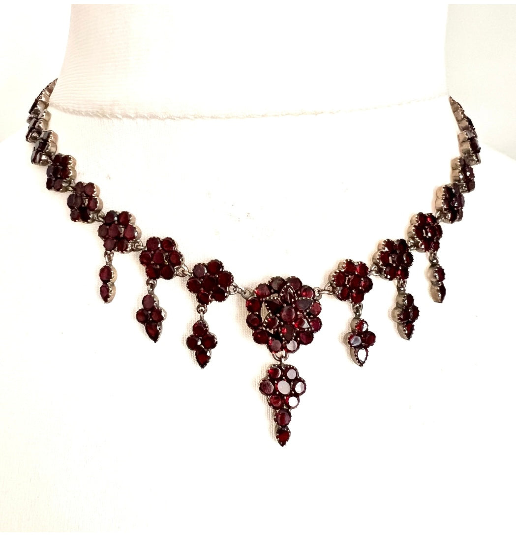 19th Century French Garnet Cluster Chandelier Necklace